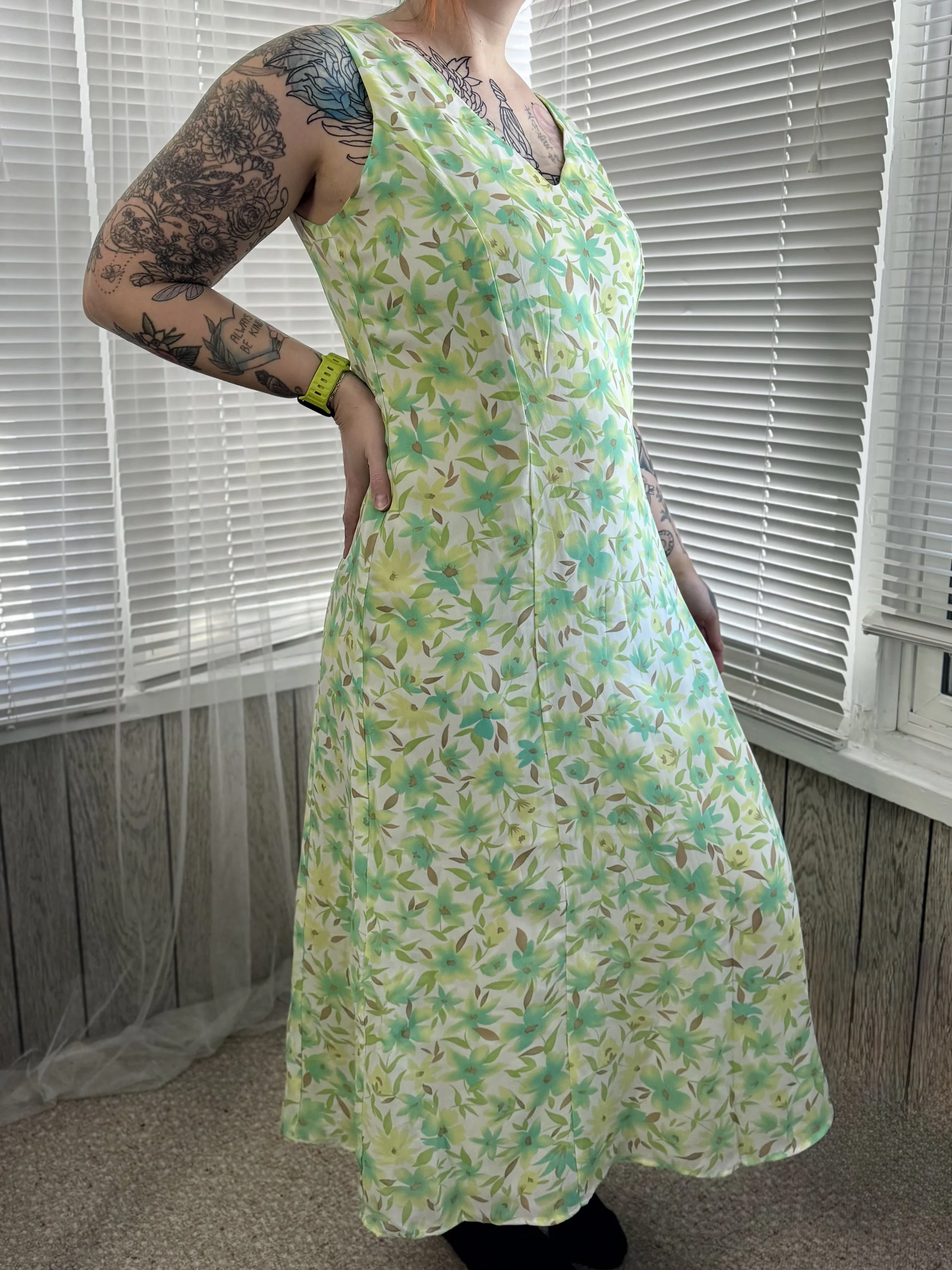 Danny & Nicole Green Floral Print Maxi Dress