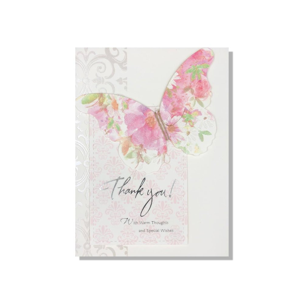 Thank You With Best Wishes Thankyou Bright Flowers & Butterflies Design Card 