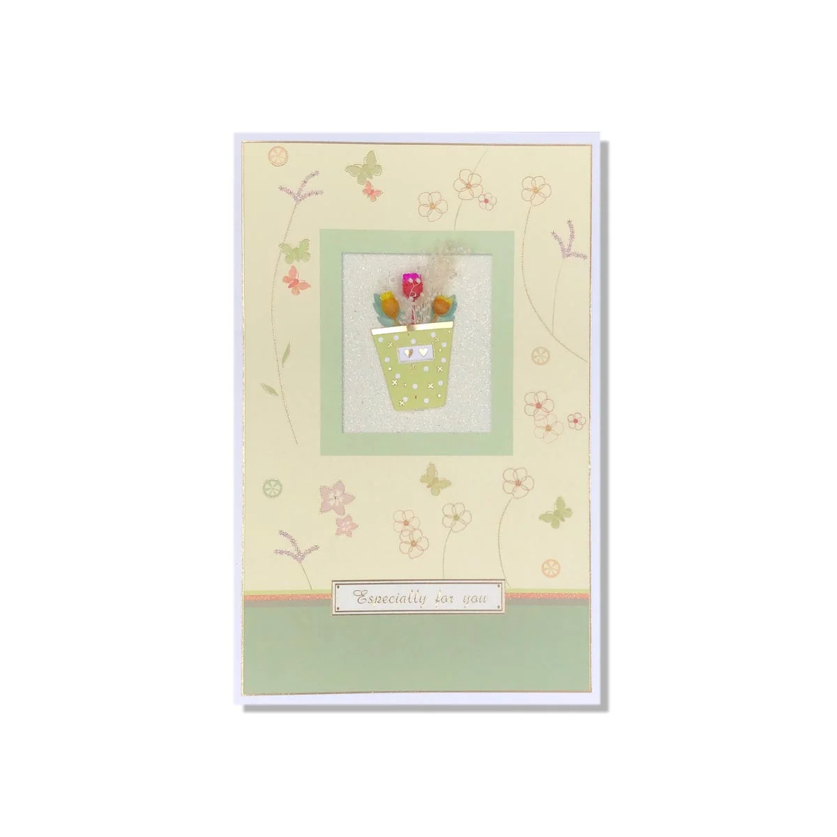 Pot Of Flowers On Green Everyday Greeting Card