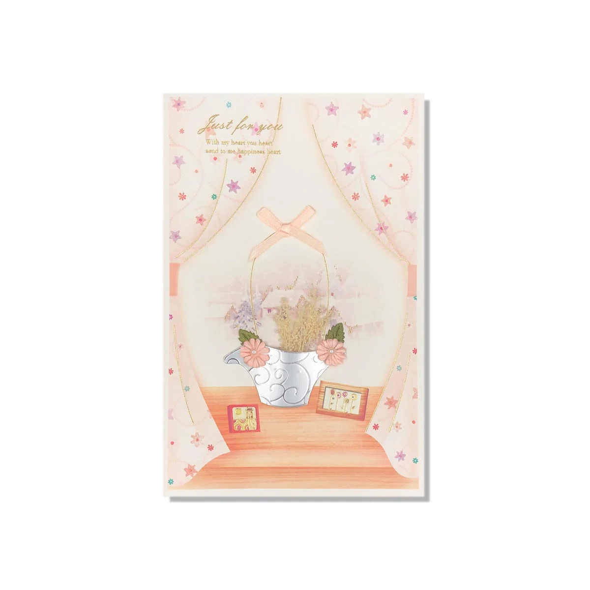 Basket Of Flowers With Curtains Everyday Greeting Card