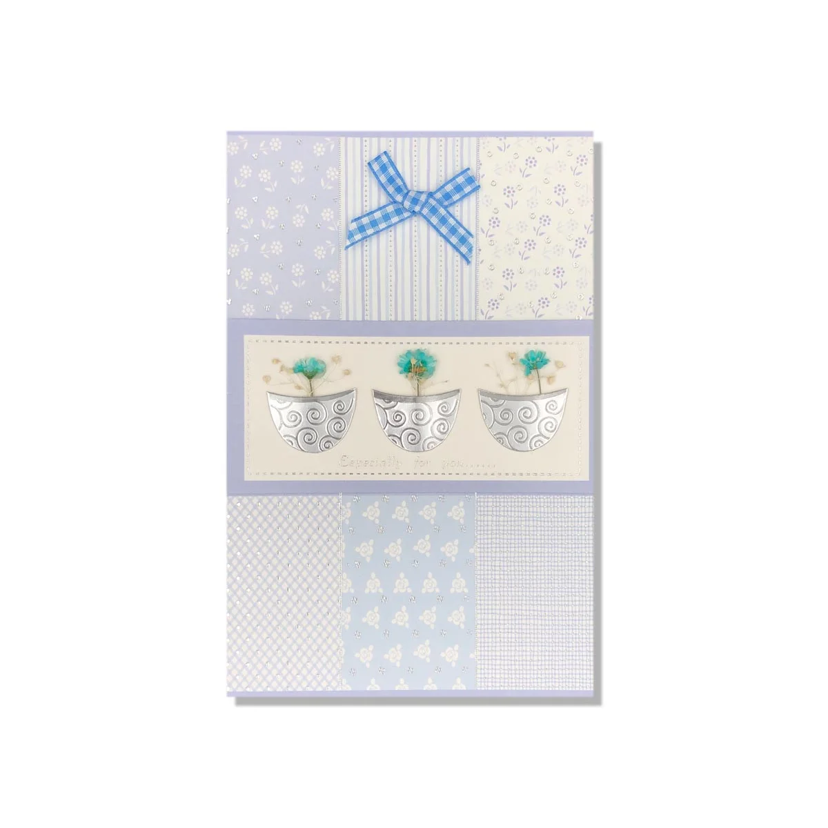 Pots Of Flowers On Blue Everyday Greeting Card