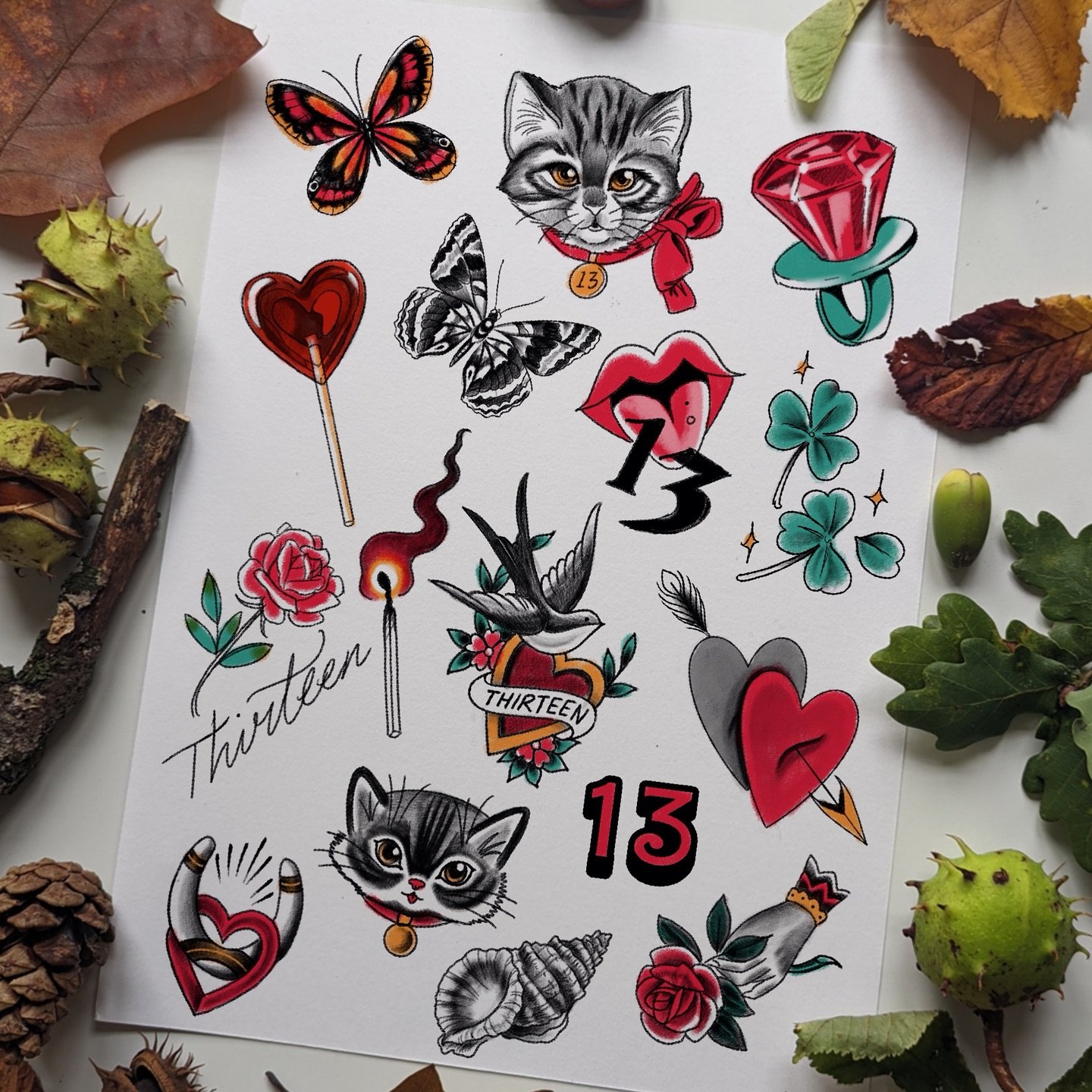 Friday 13th Flash for next Friday! Some new and some old designs! Priced from &pound;50-100. Email me to pre book or show up on the day from 12pm @nowoestattoo ❤️ #friday13thtattoo #friday13th