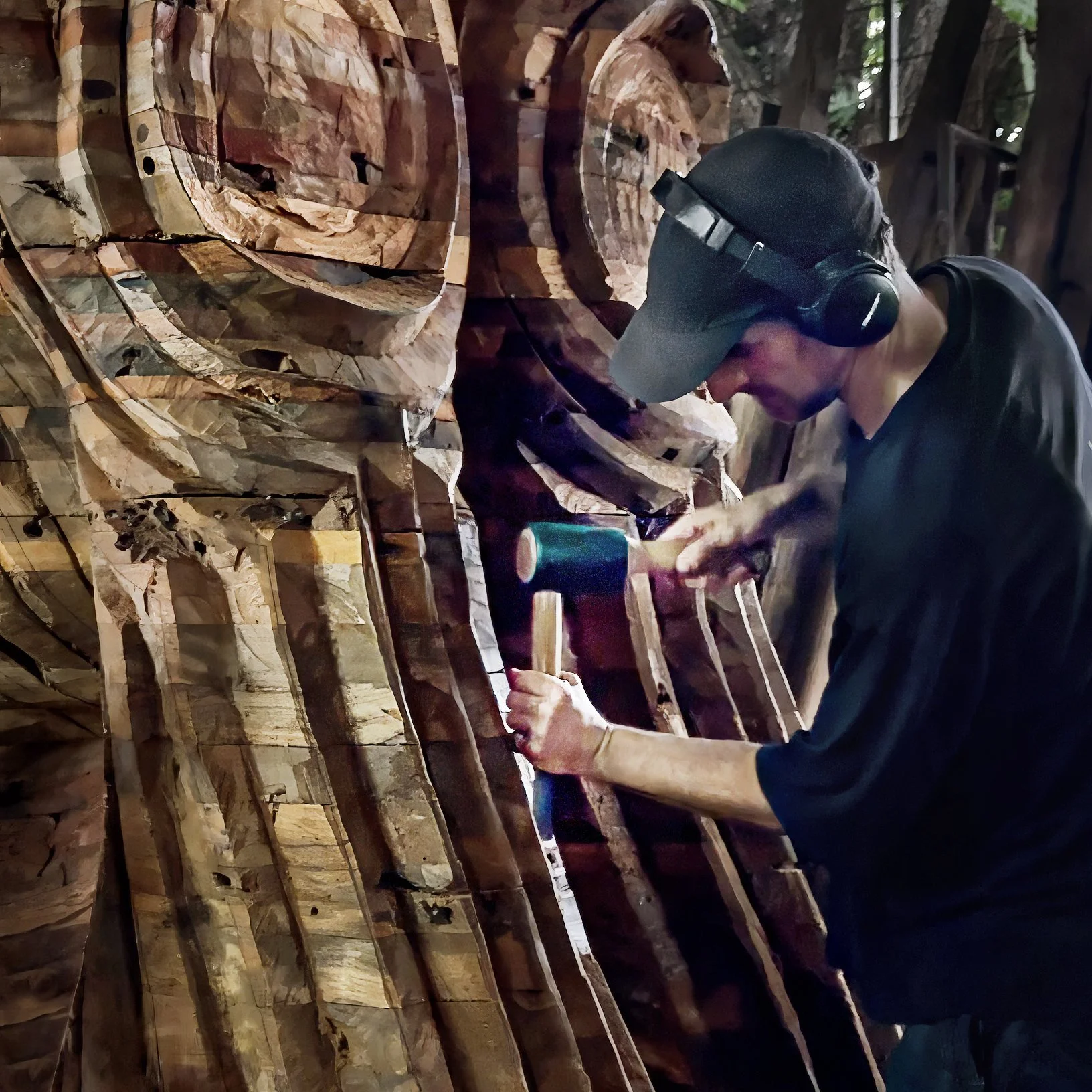 Spencer Hansen carving Behind Closed Eyes