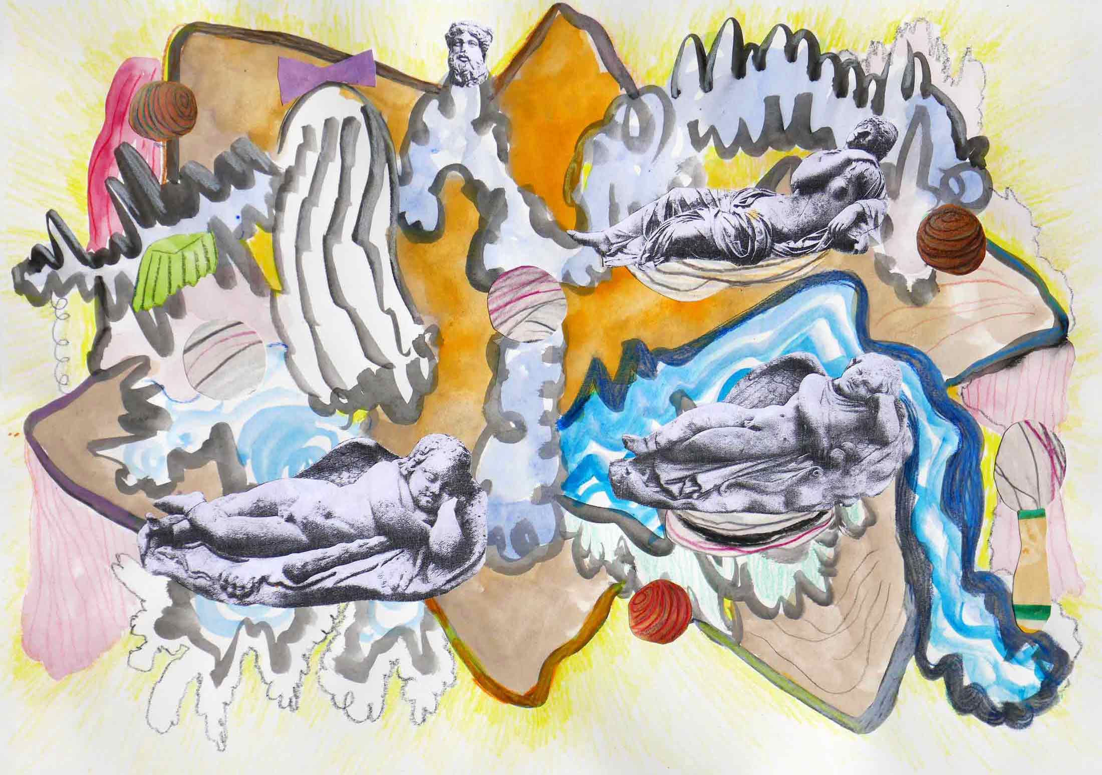   Ruïnes (Ruins)  collage; potlood, fotokopieën, aquarel, gouache 29 x 42 cm, 2018 
