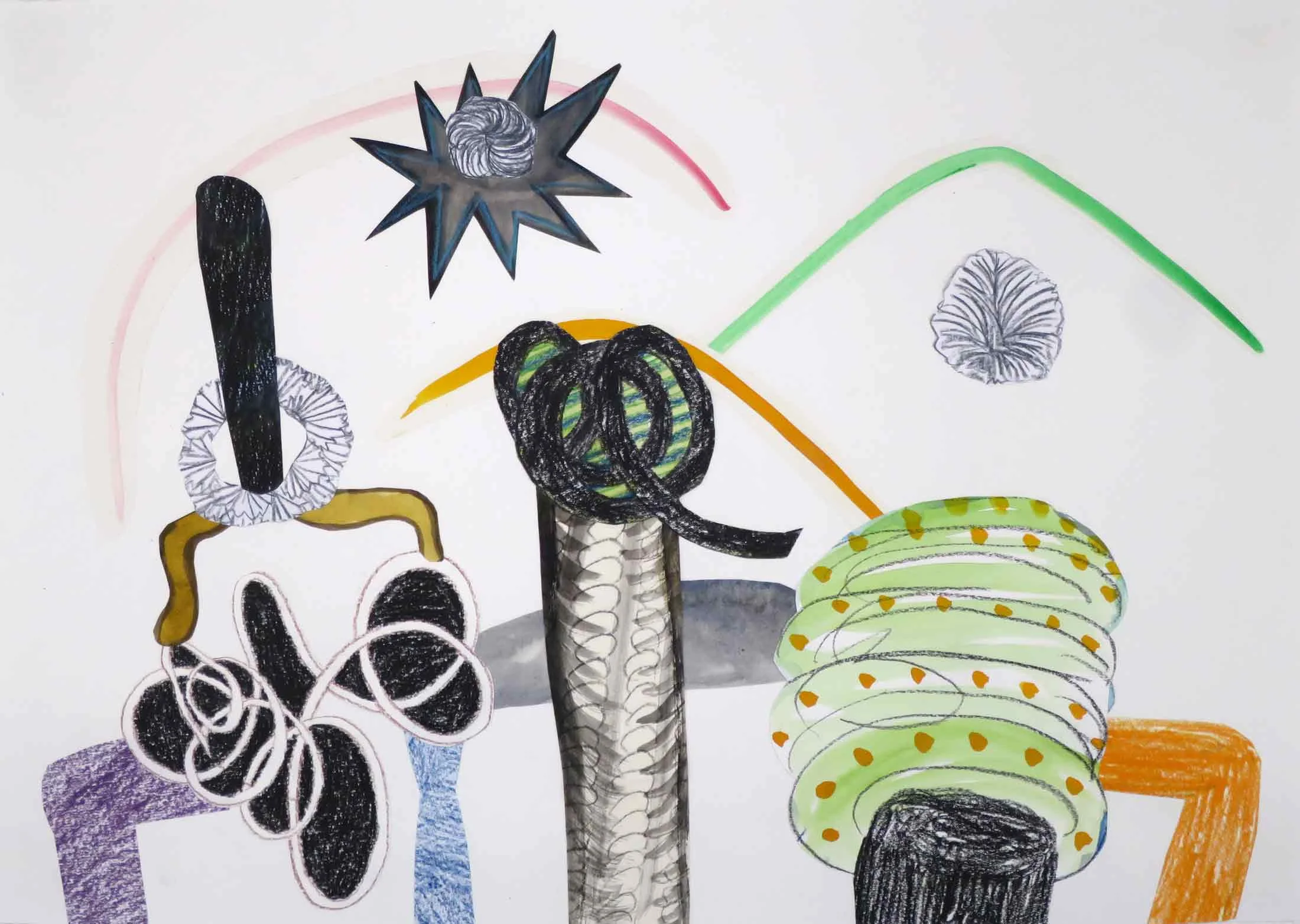 Uit de serie De komst van de hendels (Arrival of the handles) collage; potlood, inkt, gouache 29 x 42 cm, 2016