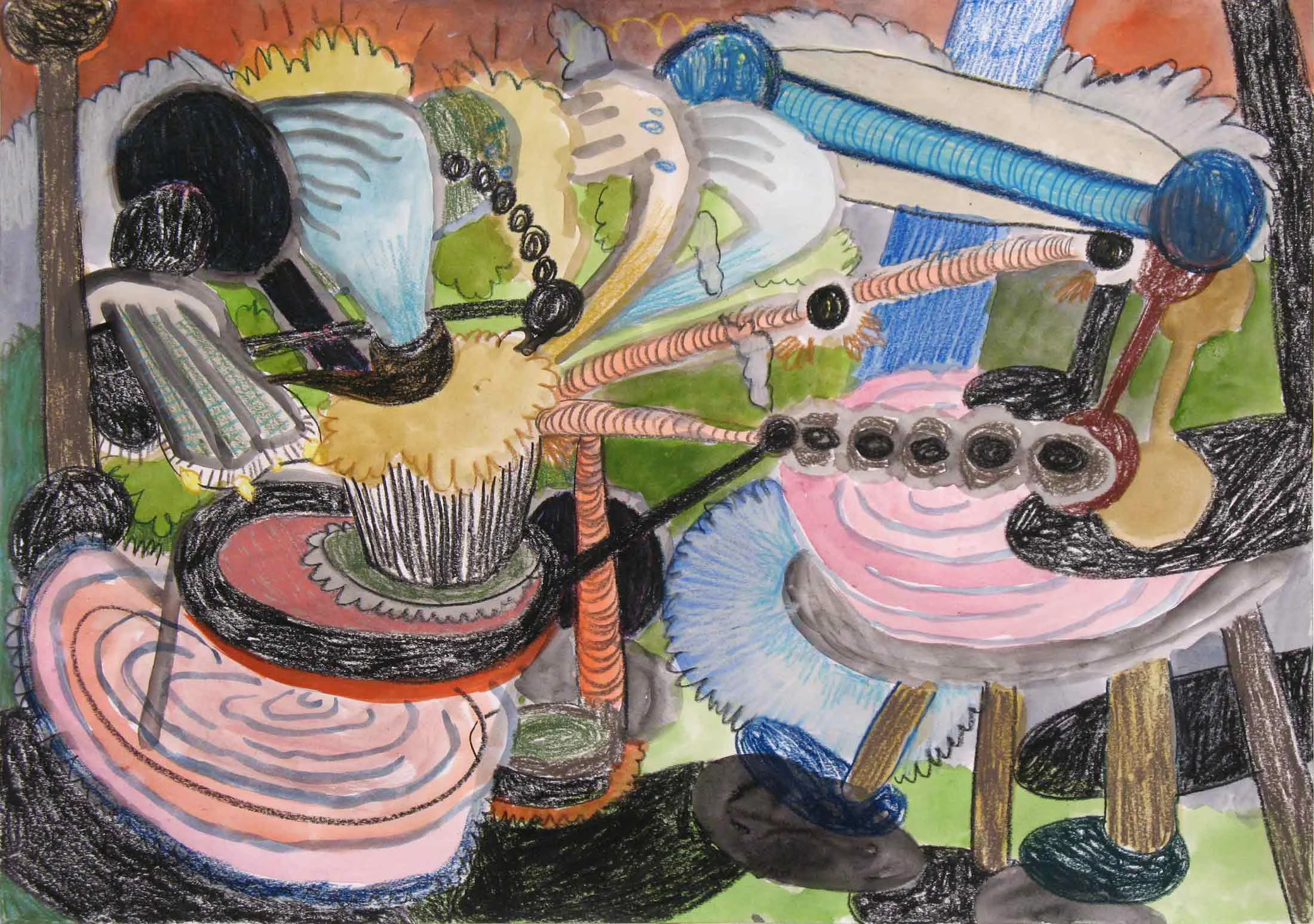 Uit de serie Fitness potlood, gouache, aquarel 29 x 42 cm, 2014