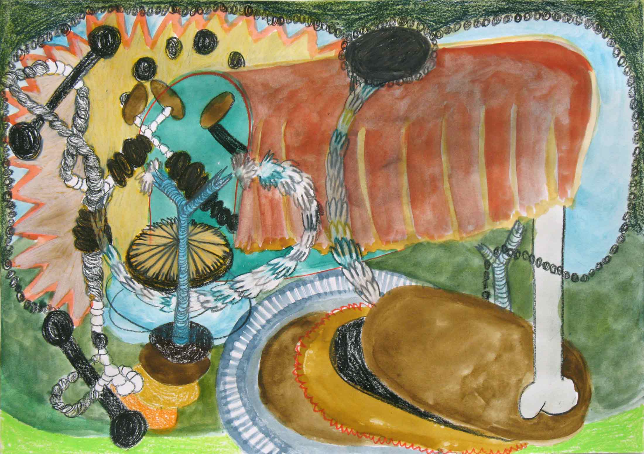  Uit de serie  La tombe des tombeurs  potlood, gouache, aquarel 29 x 42 cm, 2014 