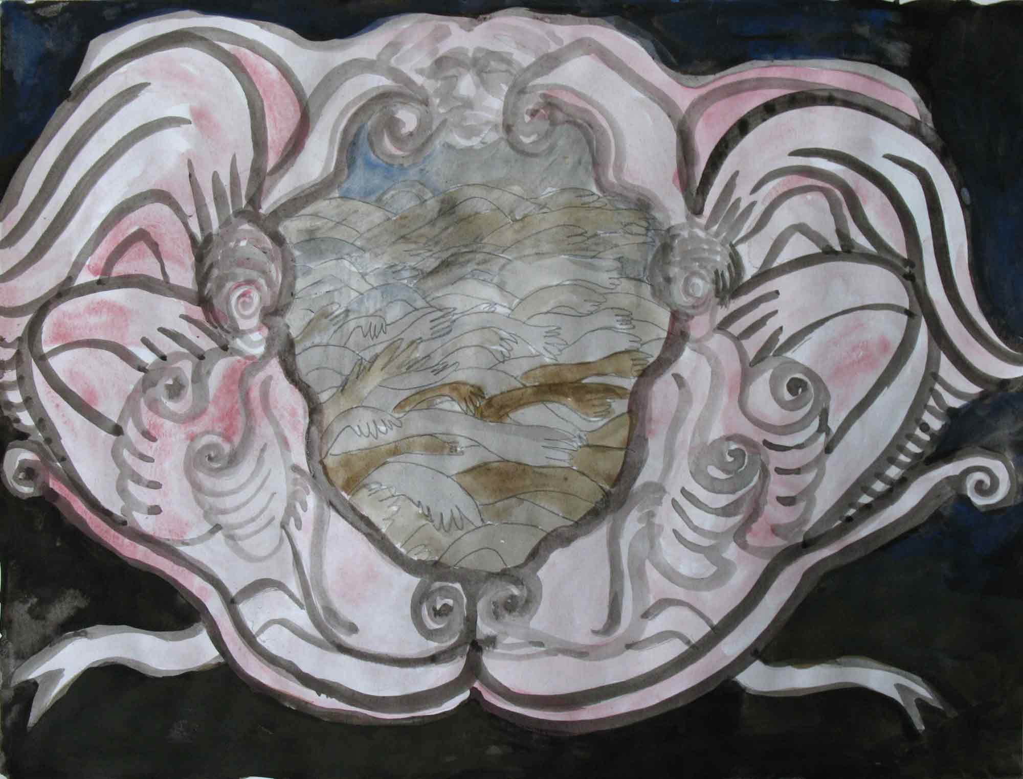   Zeekaak (Sea jaw)  potlood, aquarel, inkt 30 x 39 cm, 2010 