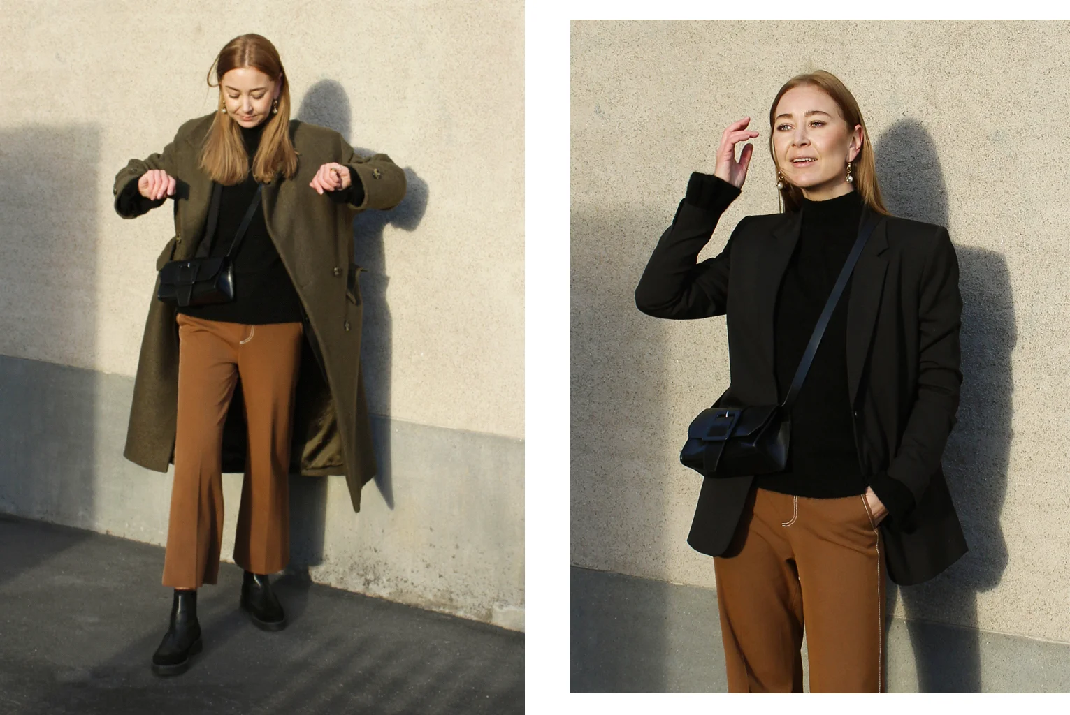 coat H&M blazer & OTHER STORIES knit & OTHER STORIES pants ZARA ( SMILAR ) bag & OTHER STORIES boots & OTHER STORIES