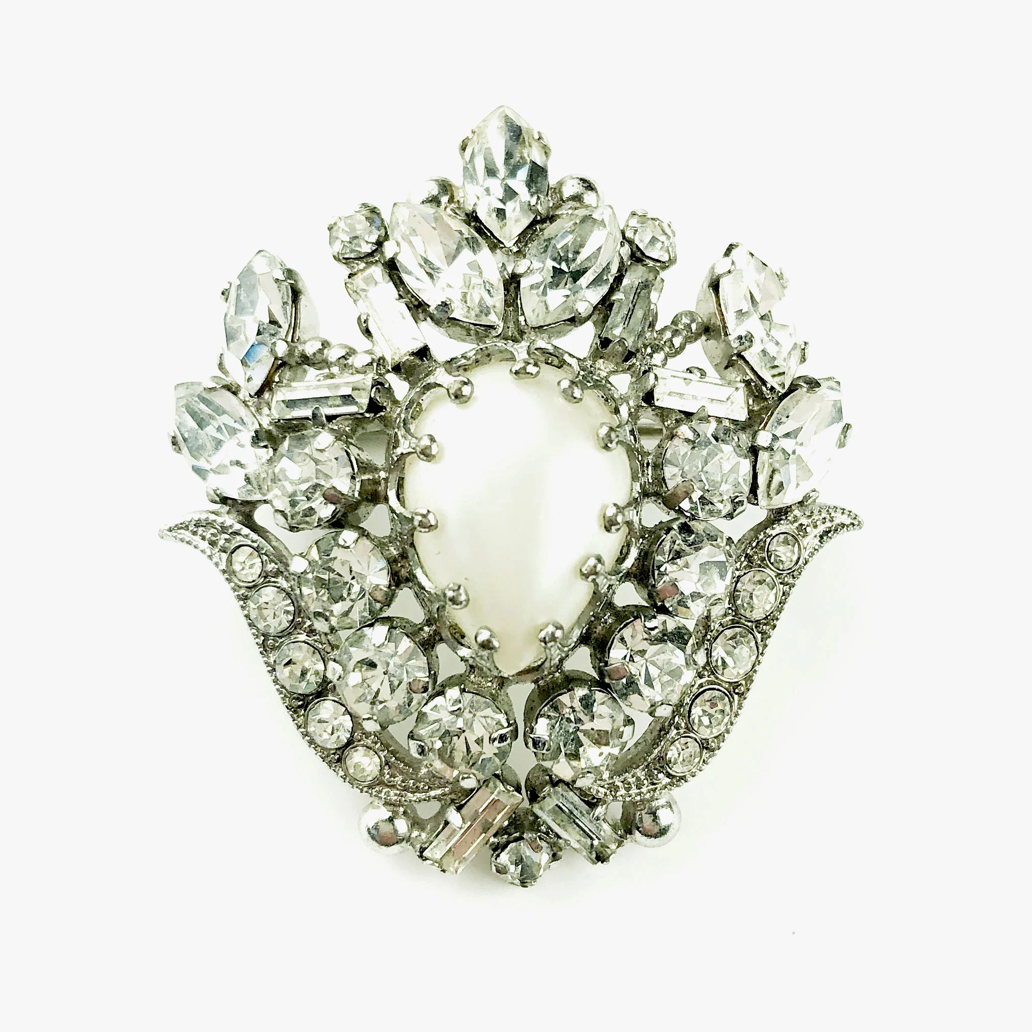 Art Deco Vintage Brosche mit Strass und Perlen