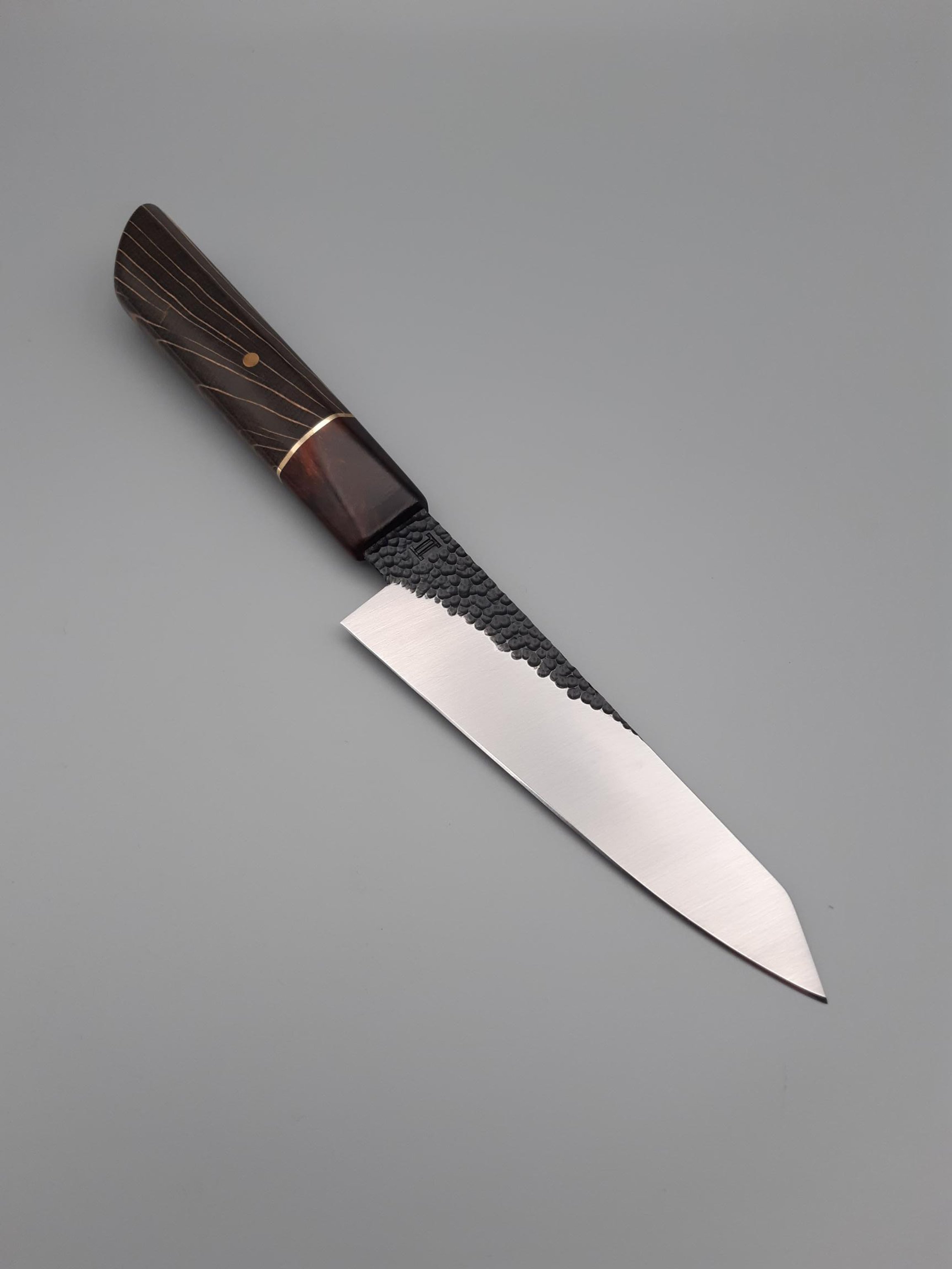 Ancient Bog Oak Wood Hand Forged Damascus Steel Santoku Knife