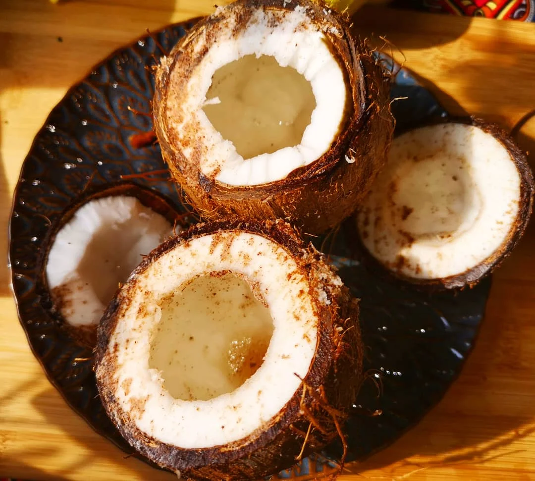 The coconut has been split in two.