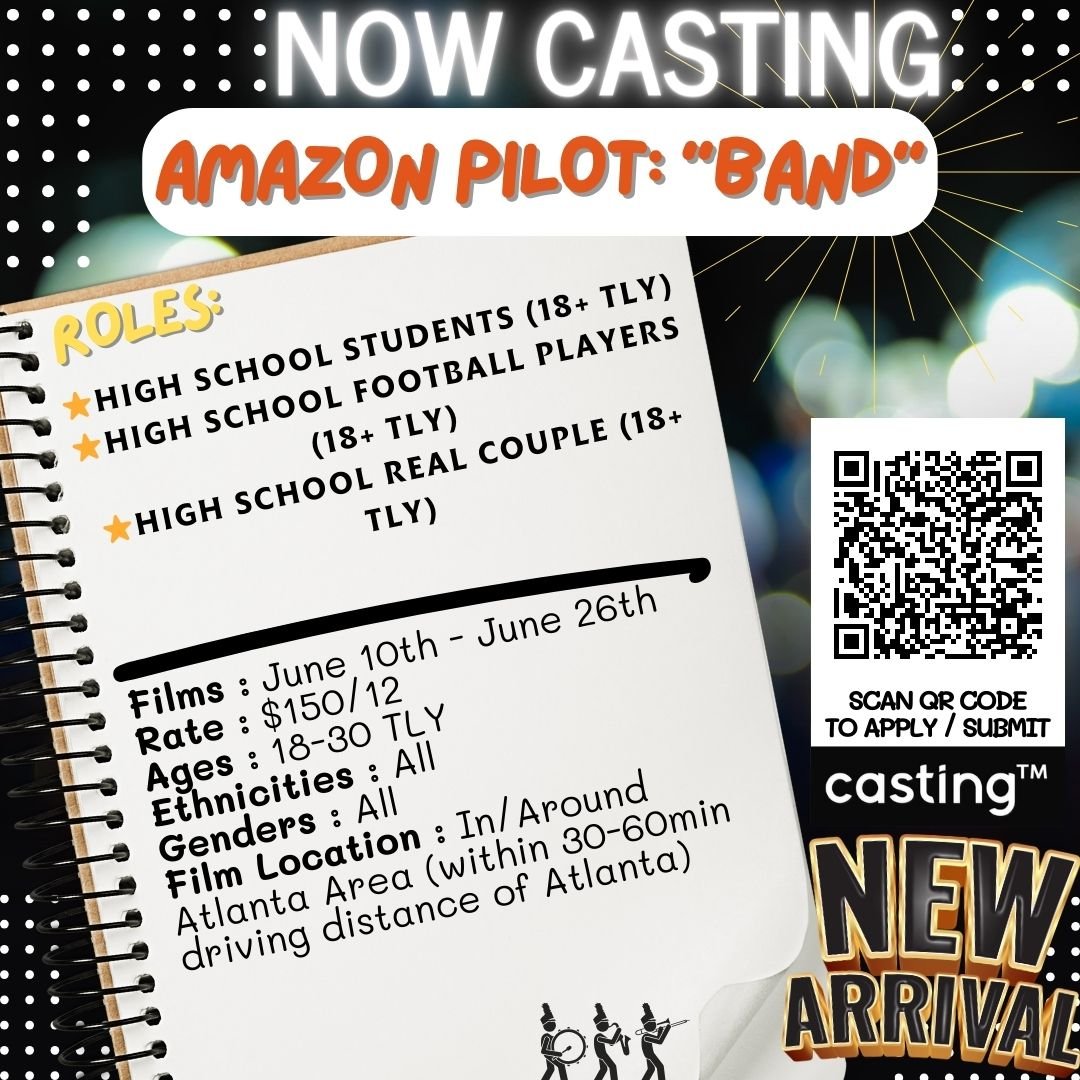 CASTING TAYLORMADE (CASTING&trade;) IS EXCITED TO ANNOUNCE OUR NEWEST PRODUCTION: AMAZON PILOT &ldquo;BAND&rdquo;. THIS PILOT IS SET IN MODERN DAY.

CASTING TAYLORMADE (CASTING&trade;) IS LOOKING TO BOOK HIGH SCHOOL STUDENT ROLES TO FILM BEGINNING JU