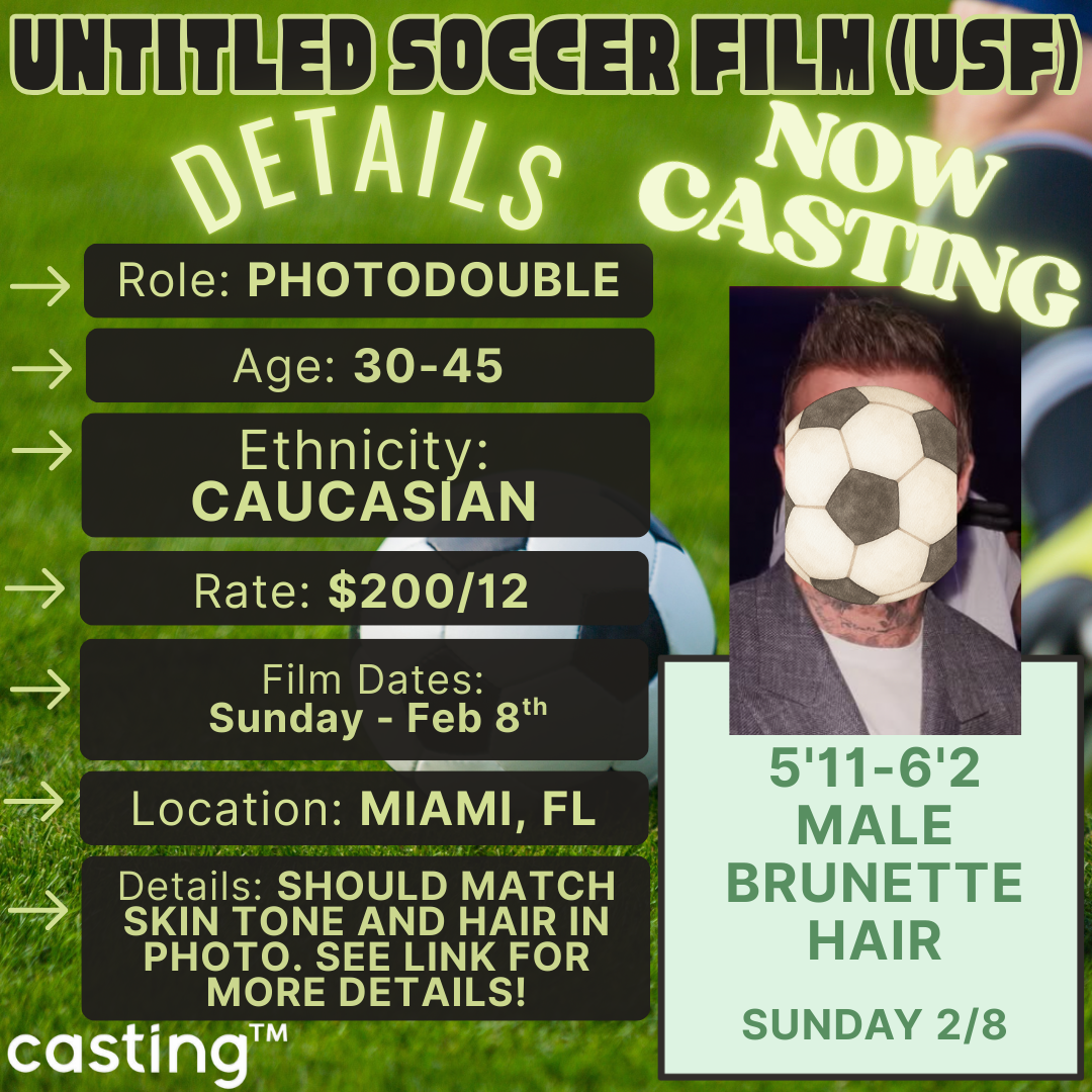"USF" // 5’11-6’1 BRUNETTE MALE STAND IN // CAUCASIAN // AGES 30-45 // FILMS 2.8 - SUNDAY // SUB REQUEST