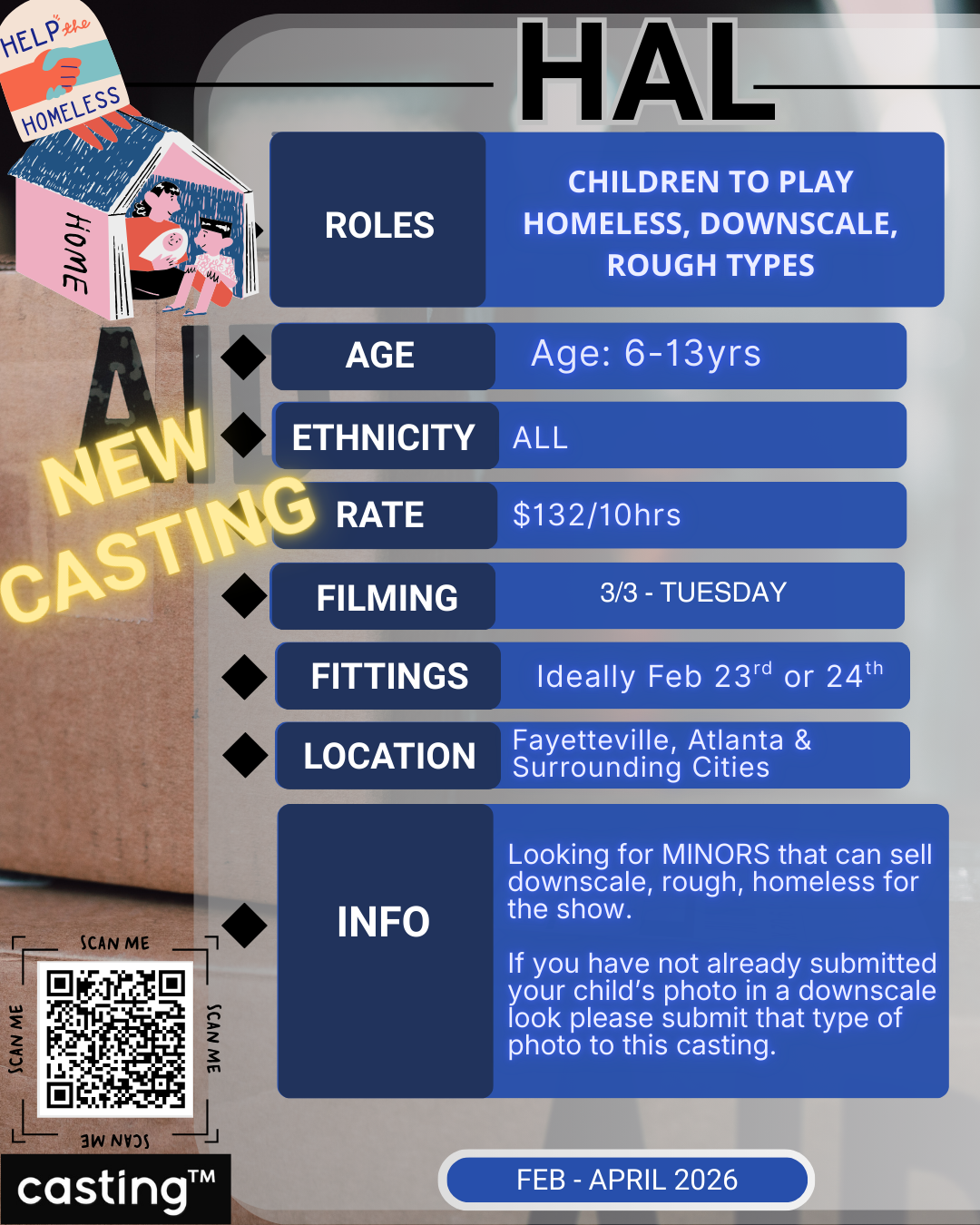 "HAL" MINORS // HOMELESS, DOWNSCALE, ROUGH TYPES // FILMS 3.3 - FITTING EITHER 2.23 or 2.24 // SUBMISSION REQUEST