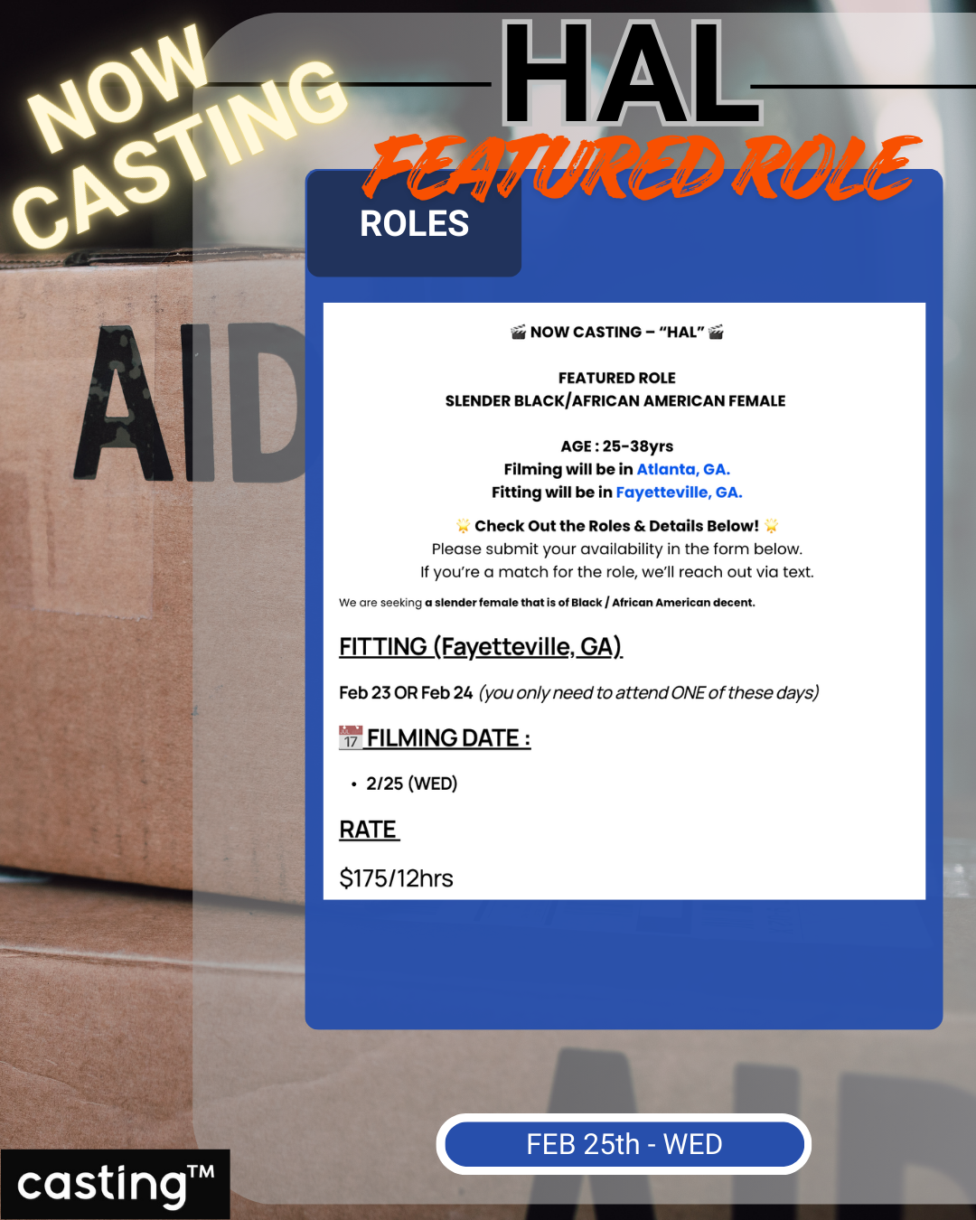 "HAL" FEATURED SLENDER BLACK FEMALE 25-38yrs // FILMS 2.25 - FITTING EITHER 2.23 or 2.24 // SUBMISSION REQUEST 