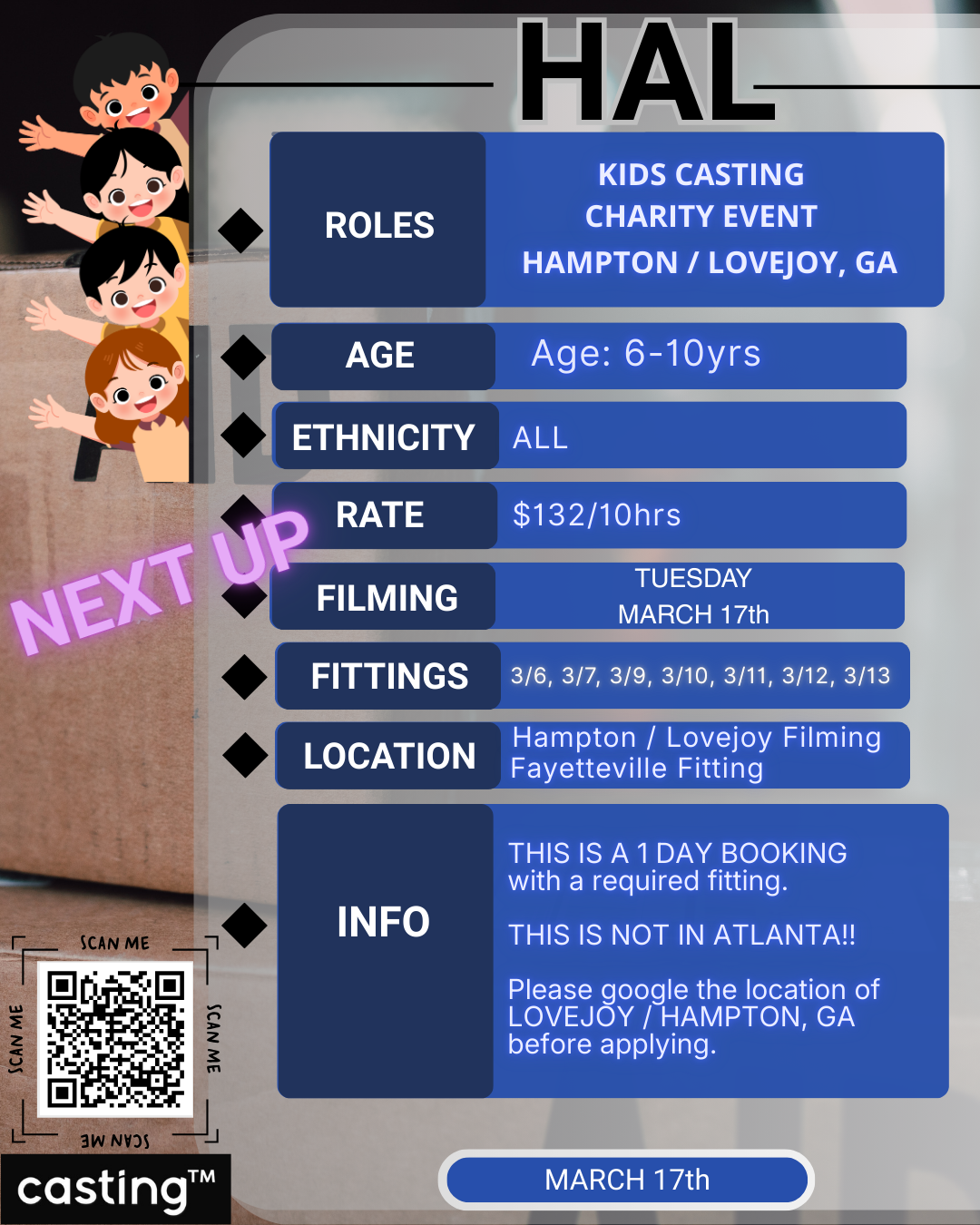 "HAL" in HAMPTON, GA // 90s SCENES // KIDS (6-10)// FILMING 3.17 // SUBMISSION REQUEST