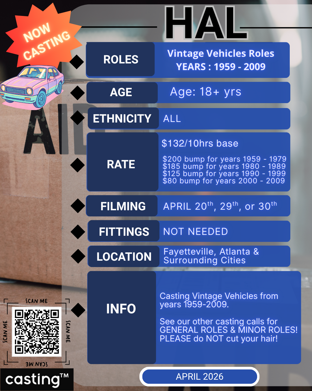 "HAL" FEATURE FILM // VINTAGE VEHICLES// FILMS // 4.20 - 4.30 // SUBMISSION REQUEST