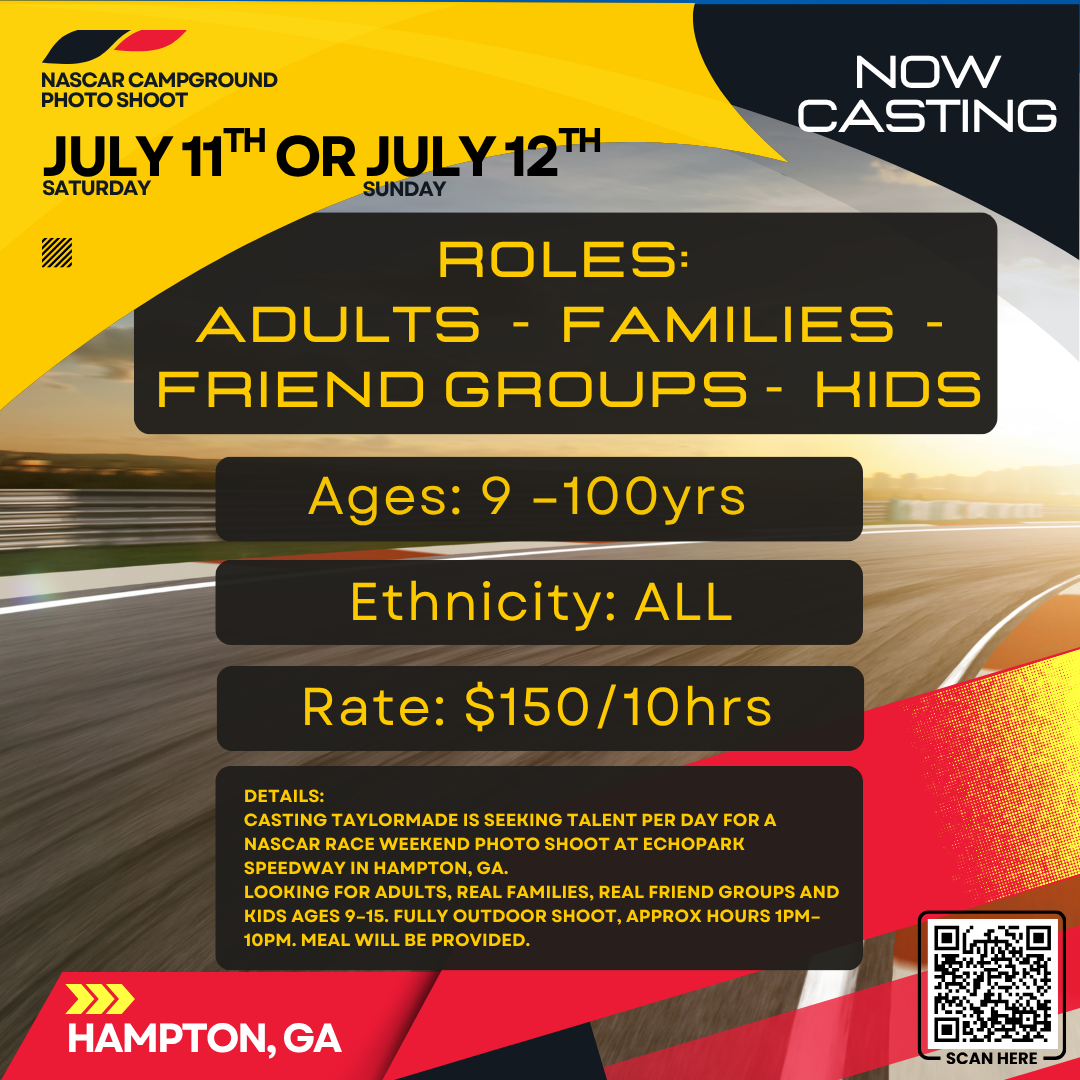 EchoPark Speedway NASCAR // PROMO SHOOT // ADULTS, KIDS, REAL FAMILIES, REAL FRIEND GROUPS // AGES 9 - 100yrs // FILMS 7.11 &amp; or 7.12 // SUBMISSION REQUEST