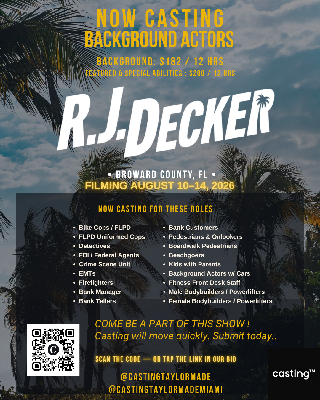 "RJ DECKER" in FL // FILMS 8.10 - 8.14 // VARIETY OF ADULTS &amp; KIDS ROLES // SUB REQUEST