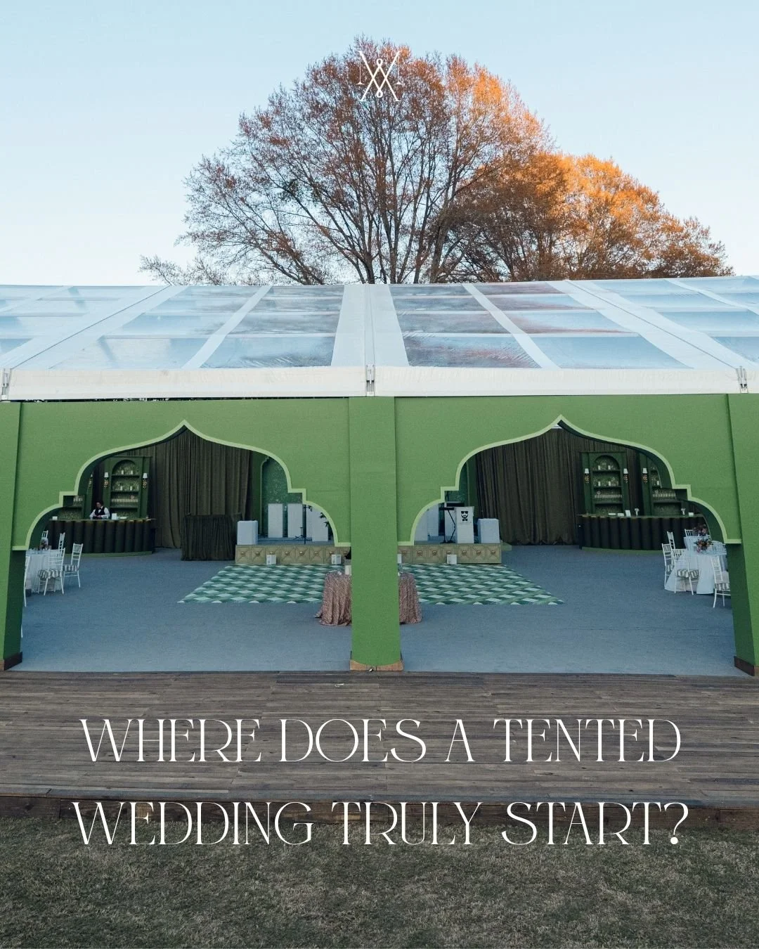 A tent is never just a tent, it sets the foundation for the entire experience.

Every decision is intentional, from overall layout to how each space flows throughout the night. Where guests gather, how energy builds, and how the evening transitions f