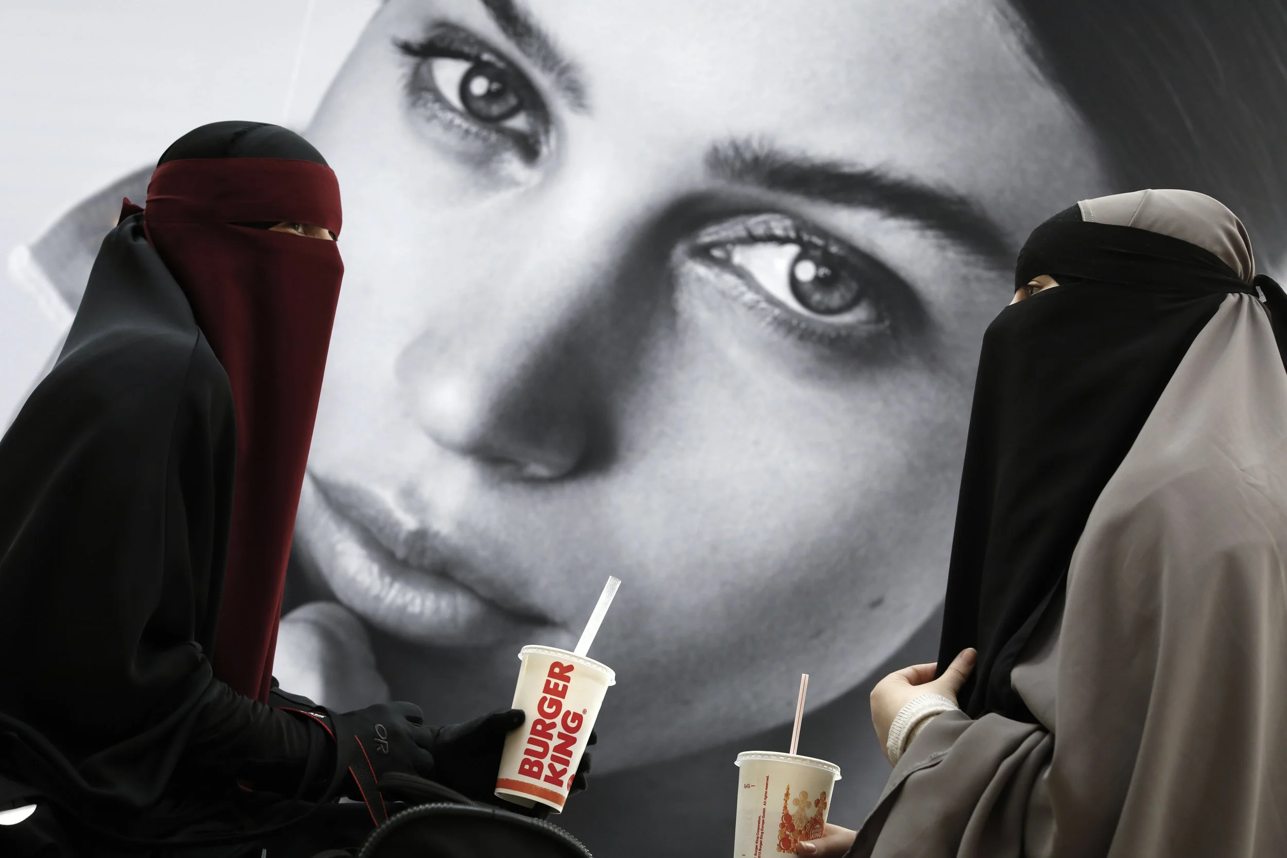  Ayah and Aisha sit in a shopping mall in Hundige, a suburb outside Copenhagen.  