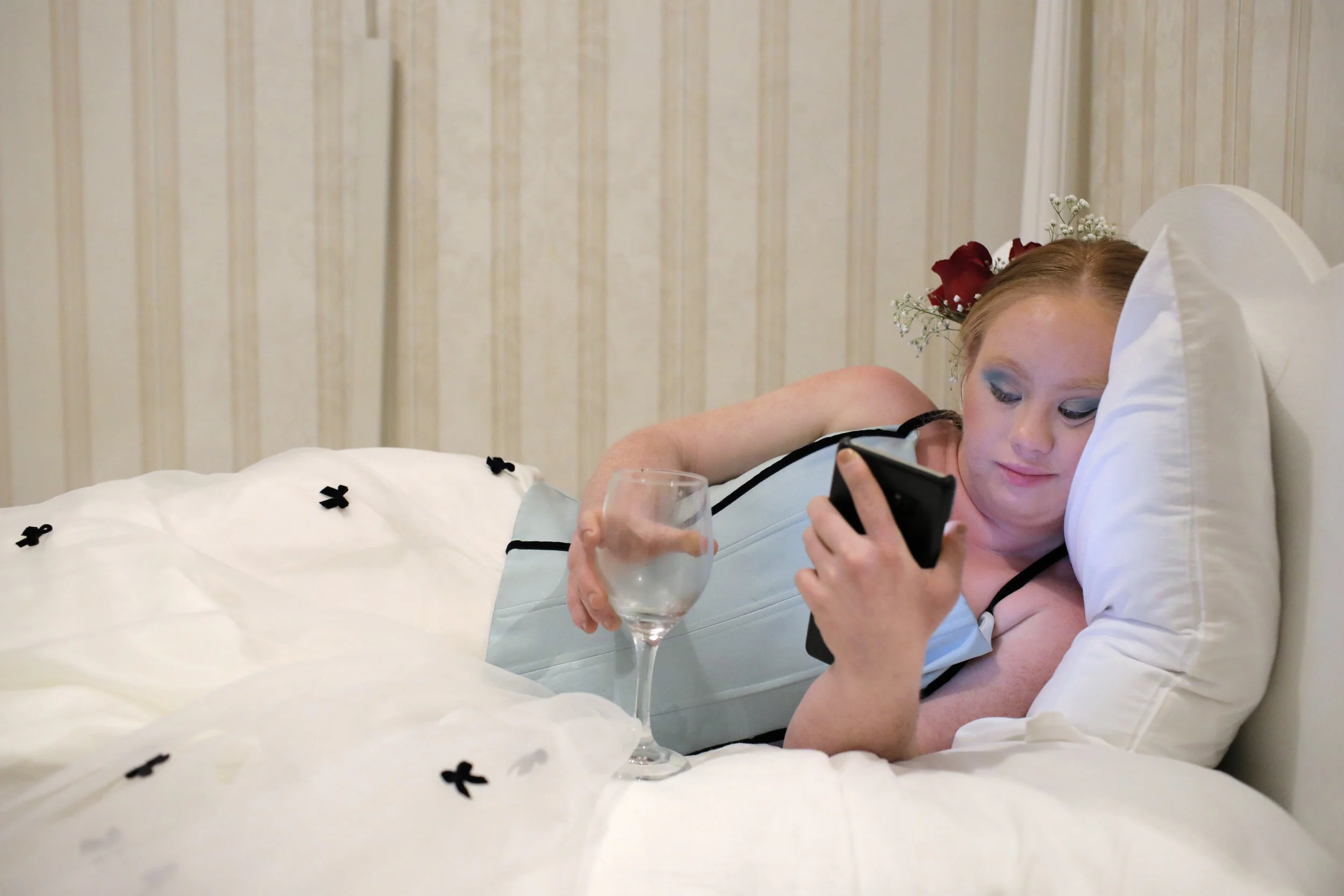  Madeline speaks to her boyfriend, Robbie, via FaceTime in her hotel room before sleeping every day. Madeline has been dating Robbie, who has autism, for three years. Their favorite ways to spend time together is to go bowling or the cinemas.  