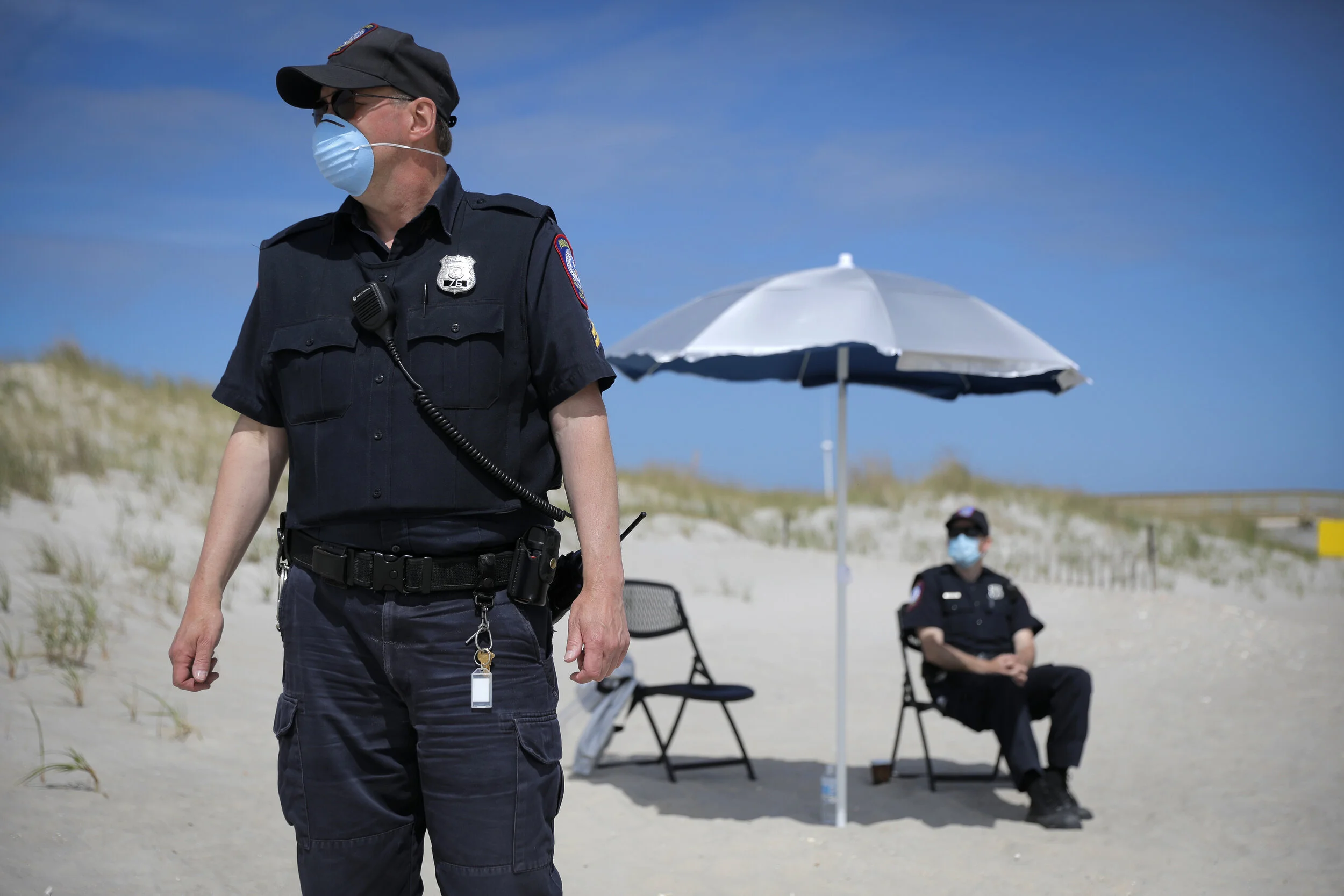  Public Safety Officers monitor beachgoers as beaches opened on Long Island ahead of the Memorial Day weekend. The officers enforced social distancing rules as well as other safety measures.  