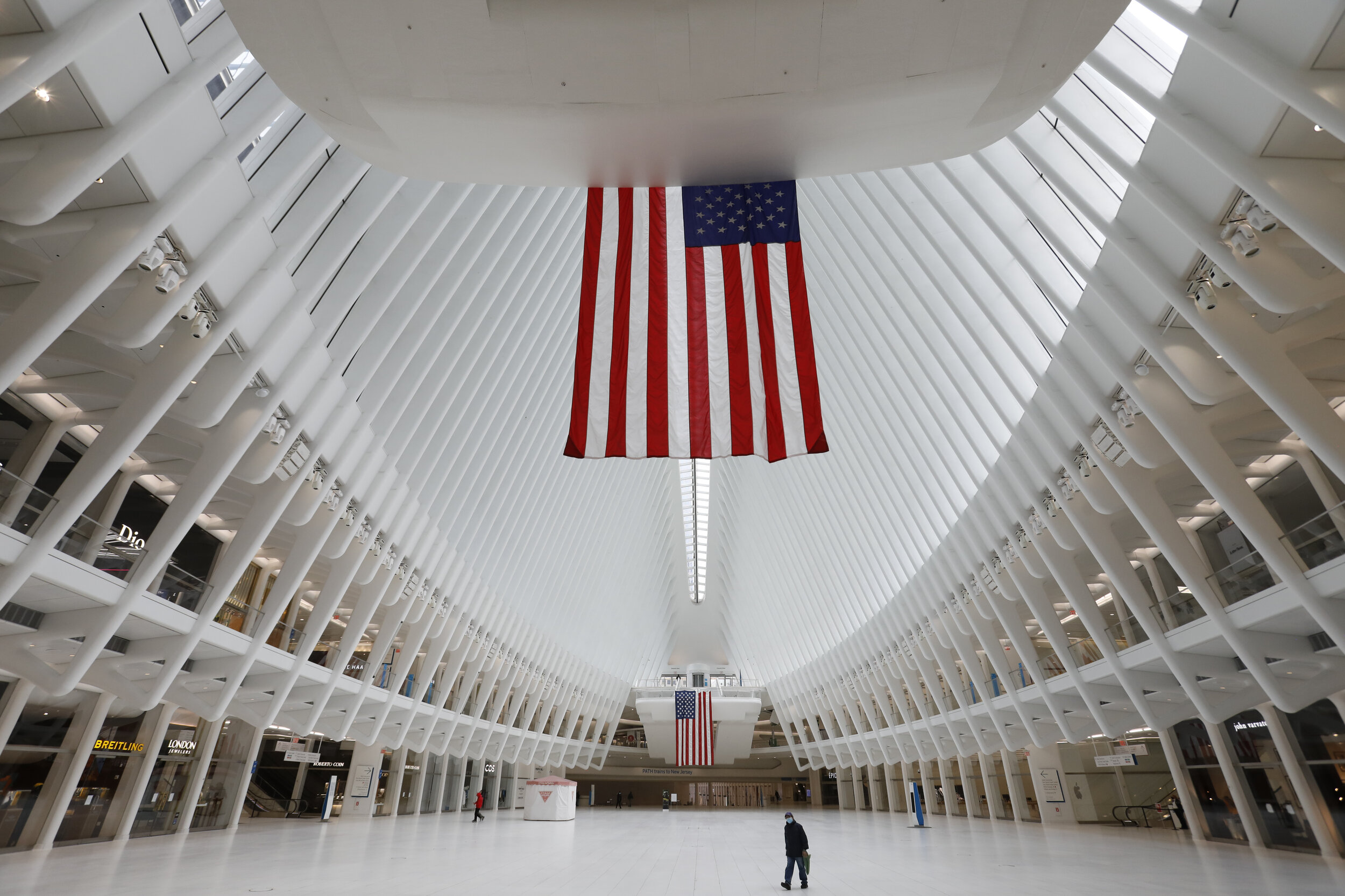  The Oculus transportation hub is seen at 11:33 am on a Monday morning.  A major transport, retail and tourist destination typically swarming with people, The Oculus stood mostly empty throughout the period that the stay at home order was enforced to