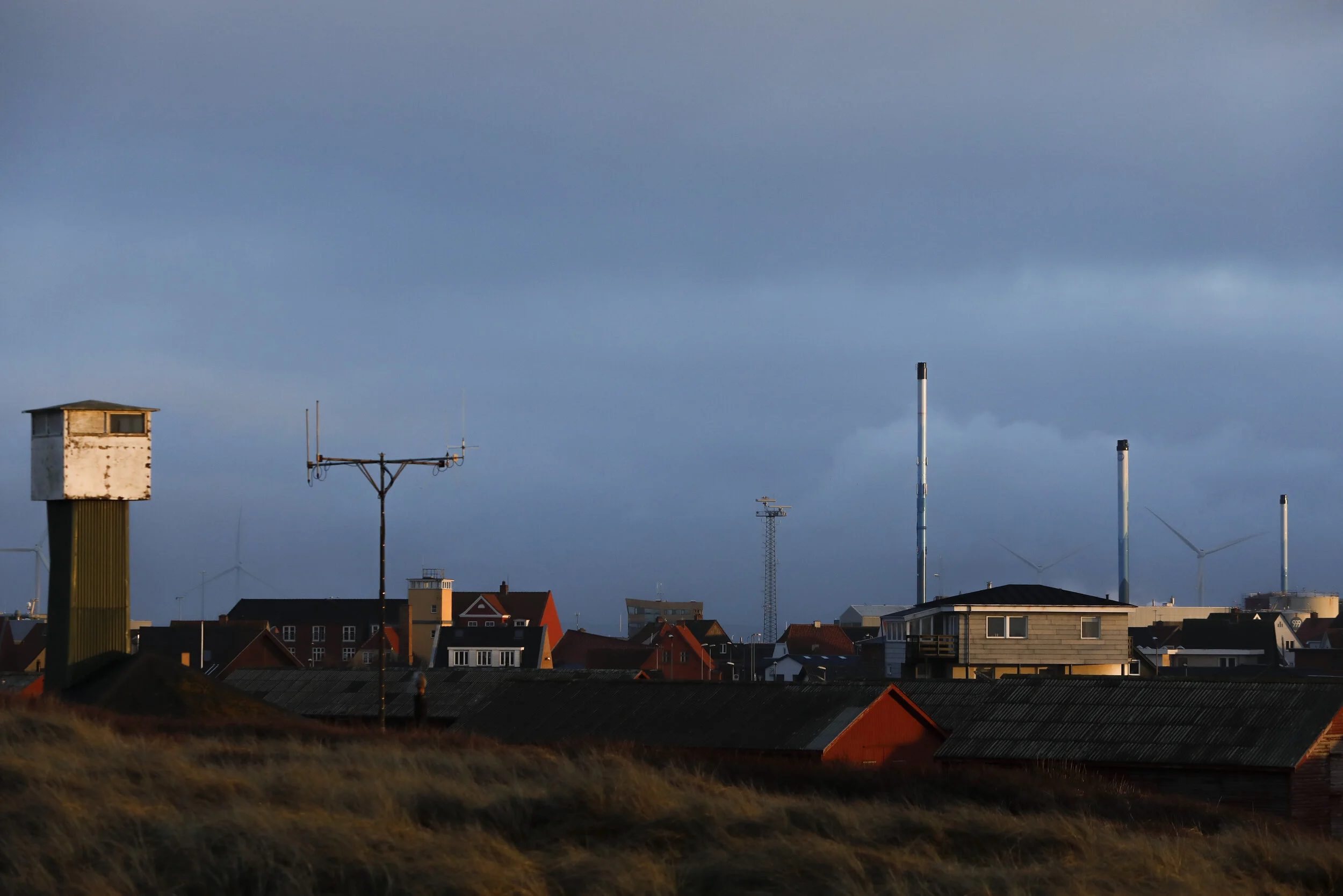  Sunset in the town of Thyborøn, a fishing village on the north west coast of Denmark.  