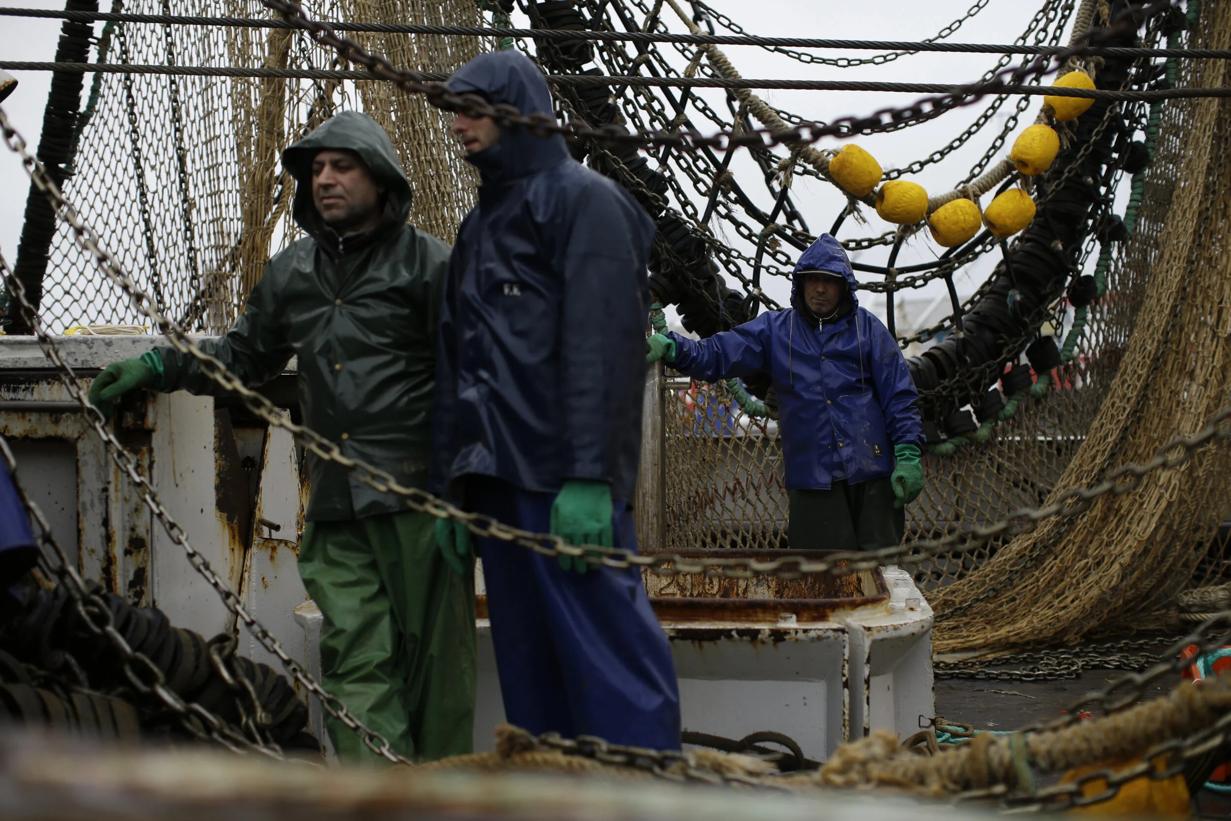 Fishermen stand aboard the Dutch vessel, Marie-Jose.  Many ships from the Netherlands dock in Thyborøn. the Dutch fishing industry  would be equally if not more so affected by restrictions to British waters in the event of a no-deal BrExit.  