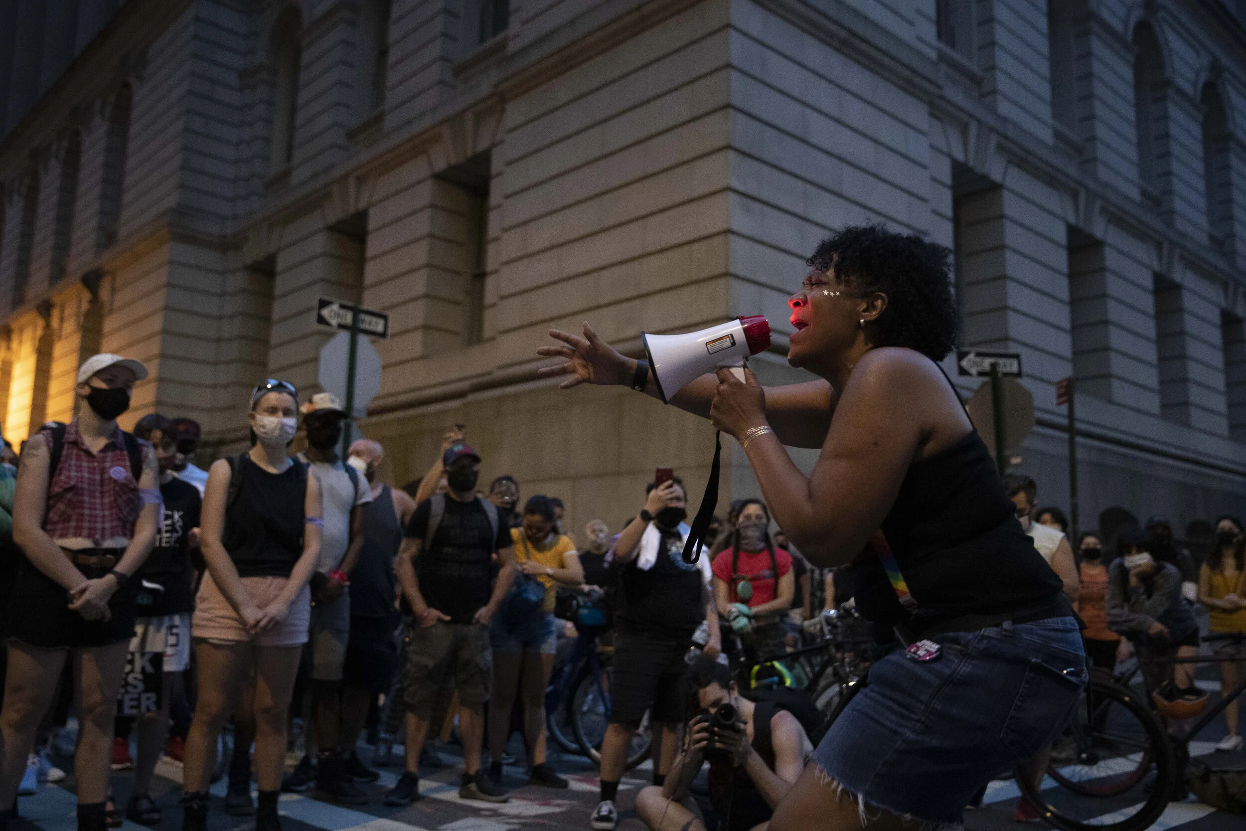 Protesters gather in downtown Manhattan during a #BlackLivesMatter demonstration.  