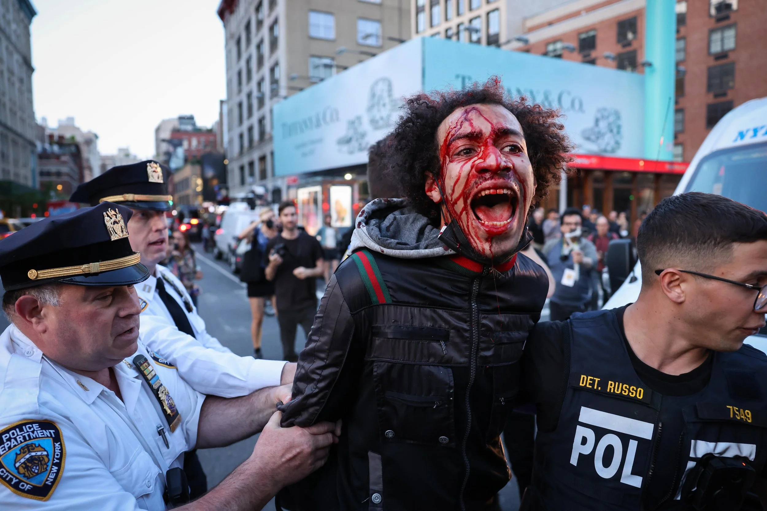  A protester is detained by NYPD during a rally in support of Jordan Neely, a man whose death has been ruled a homicide by the city's medical examiner after being placed in a chokehold by a fellow passenger on a New York City subway train, in New Yor