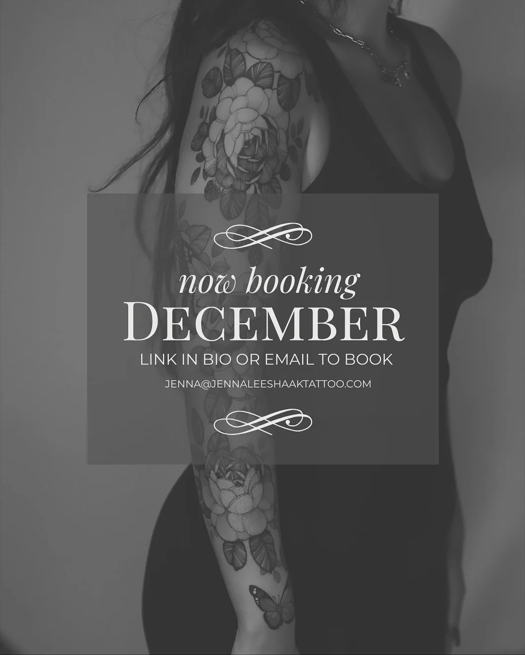 𝐍𝐎𝐖 𝐁𝐎𝐎𝐊𝐈𝐍𝐆 𝐃𝐄𝐂𝐄𝐌𝐁𝐄𝐑

click the link in my bio to book - it&rsquo;ll take you to my submission form that asks you for all the info I need to create your tattoo!

or send me an email 📧
jenna@jennaleeshaaktattoo.com

I&rsquo;m so exc