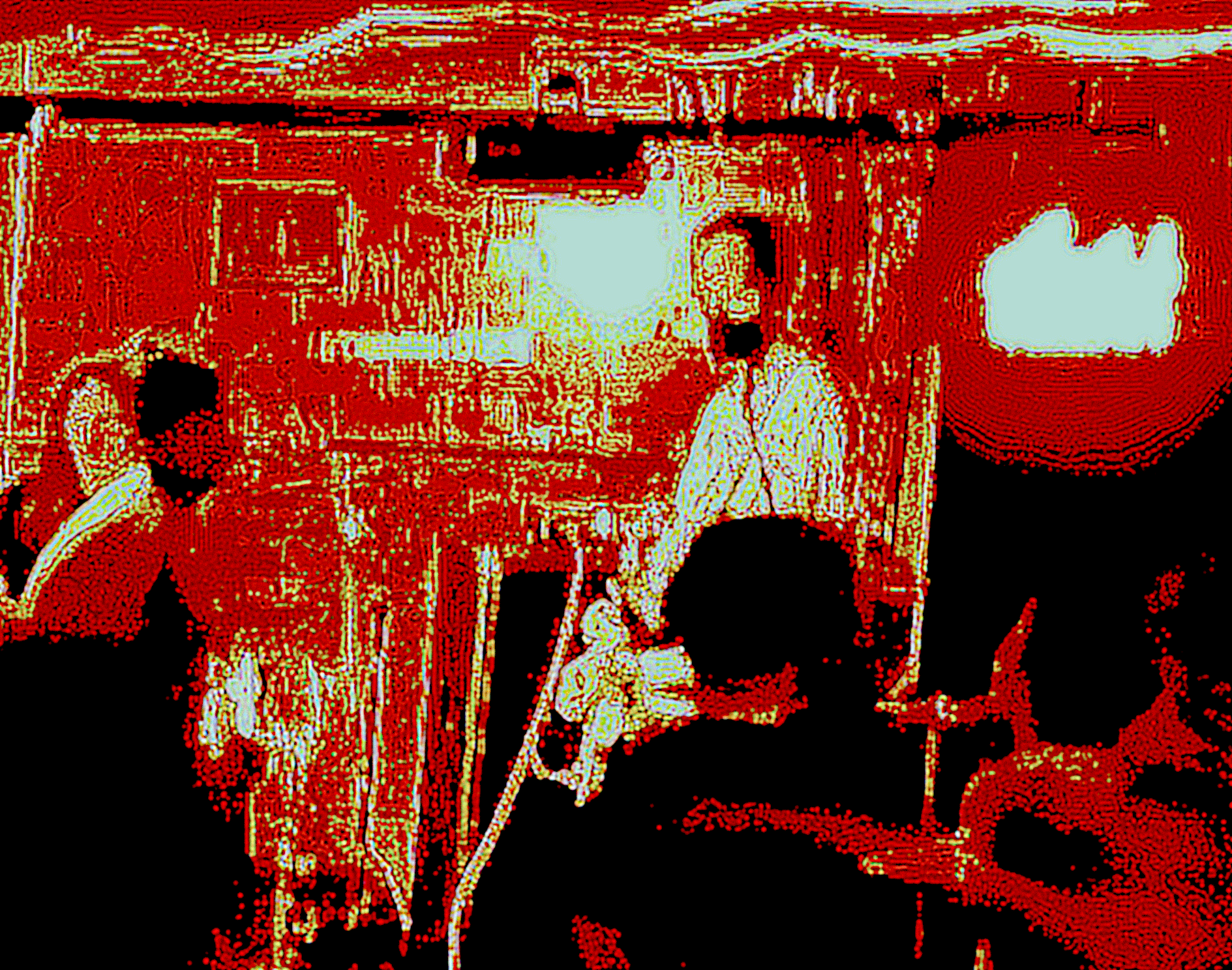 A distorted image of a punk concert at the Alley Cat bar in Iowa City.