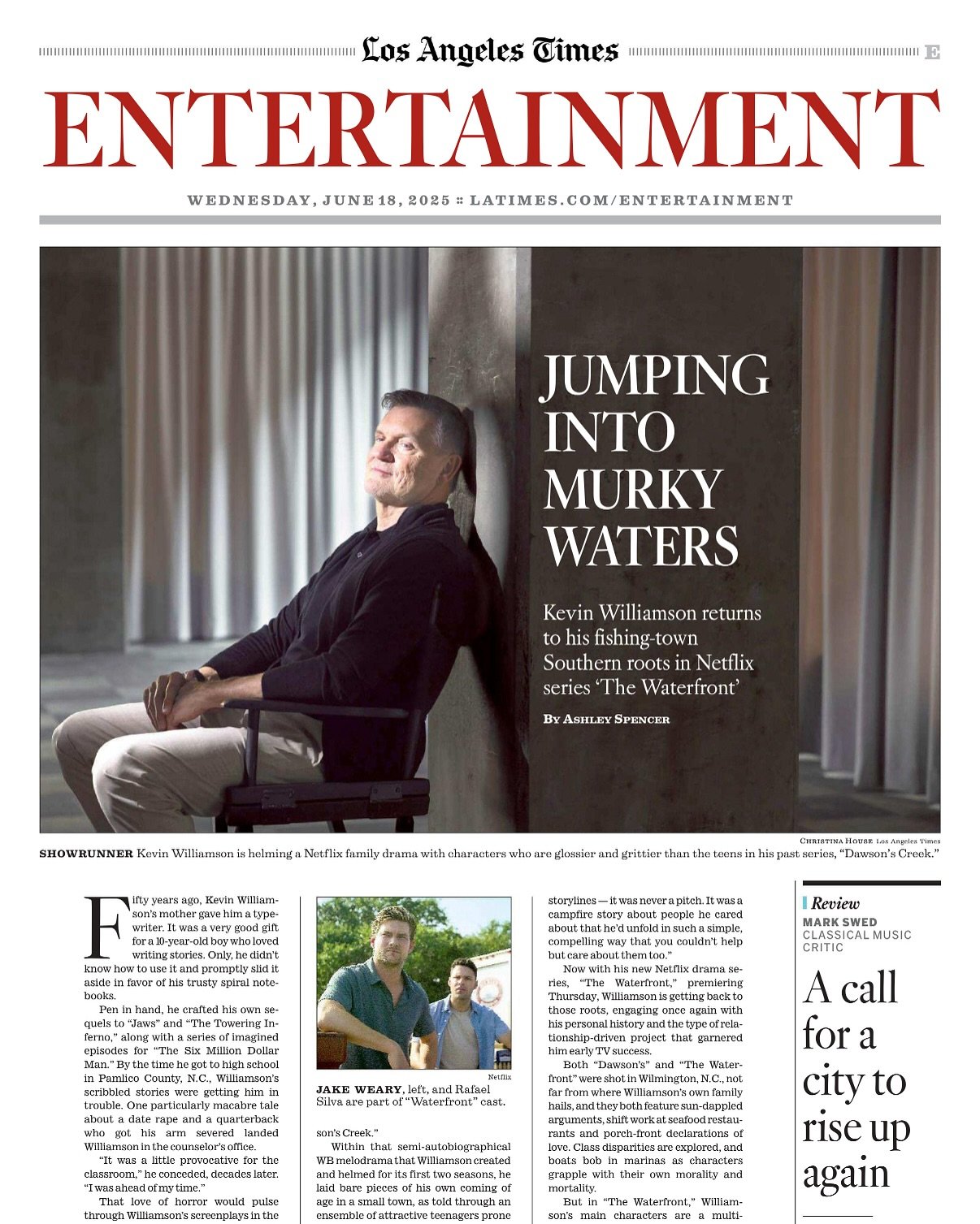 In print today in the @latimes: I profiled screenwriter/director/creator Kevin Williamson, looking at the semi-autobiographical projects that have punctuated his career, from &ldquo;Dawson&rsquo;s Creek&rdquo; to &ldquo;The Waterfront.&rdquo; Ft. ins