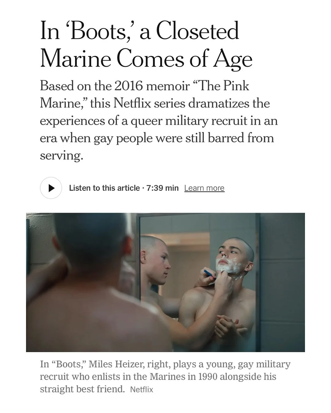 Forgot to post this one to the grid amid all the hubbub of moving. For the @nytimes, I spoke to some of the cast and creatives of the new Netflix series &ldquo;Boots.&rdquo; Based on @eatgregeat&rsquo;s 2016 memoir &ldquo;The Pink Marine,&rdquo; the 