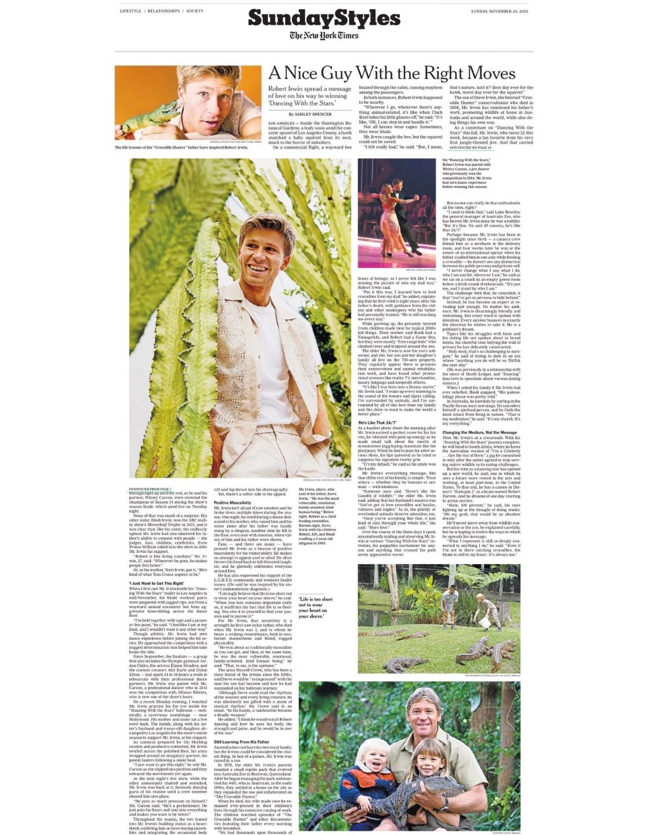 Crikey, it&rsquo;s my Robert Irwin profile in print in Sunday&rsquo;s @nytimes❣️🕺 (My Styles section debut!)