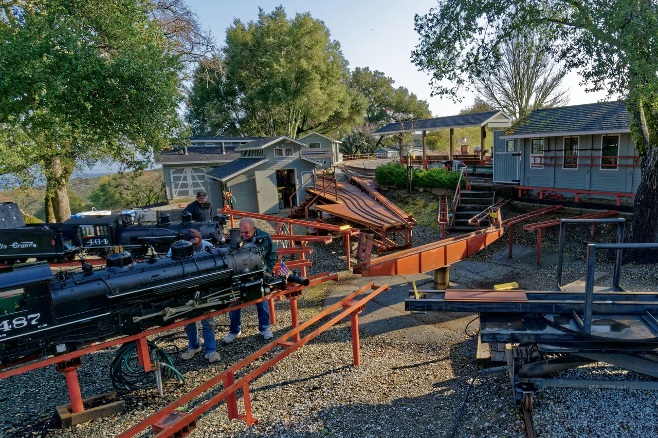 Loading area/turntables, steaming bays, track to engine houses and track to main and north yards.