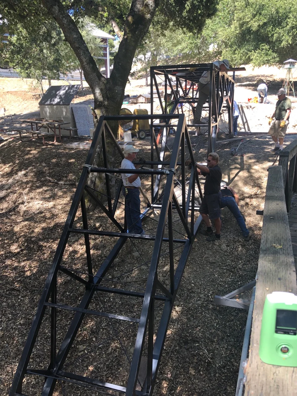 Section was manhandled down the hill and positioned to be pulled together at the top.
