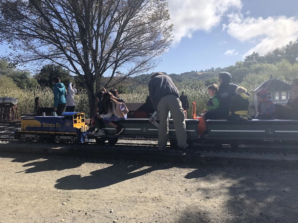 Loading up for a tour of the Lumber Camp Bridge