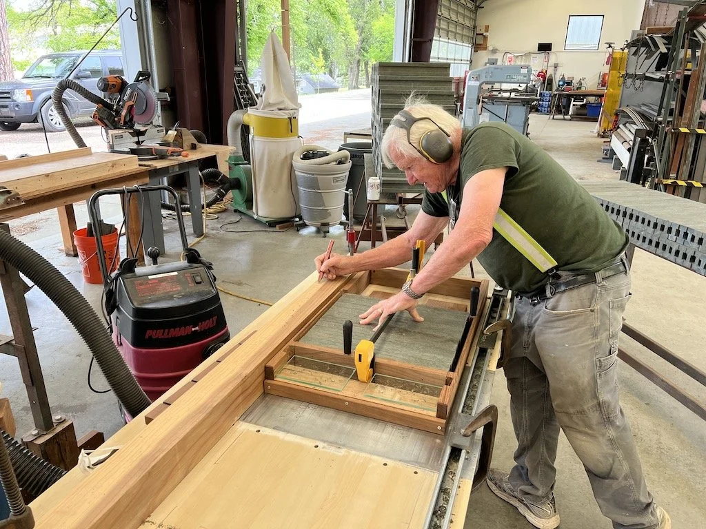 Mike uses hash marks to prove that he can route 400 ties per hour for tie plate grooves. Enough for more than thirteen track panels