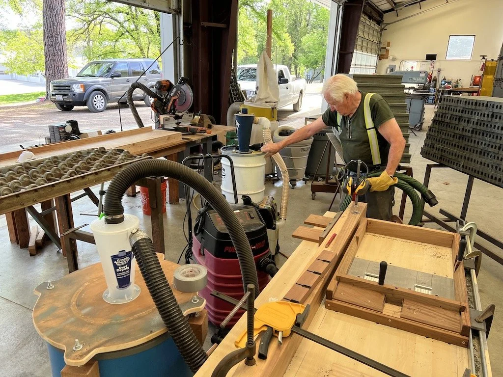 Cleanup of all the plastic swarf at the end of the day