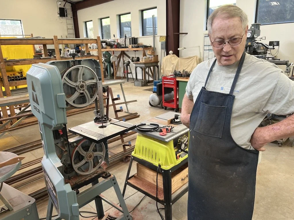 Tom replaces the blade on the band saw
