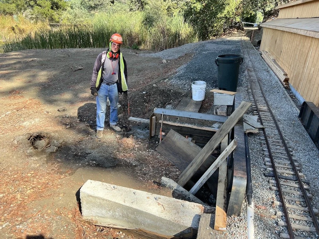 Matt shows up the final GGB foundation that Bruce, Dee, & Matt poured. 27 * 60# sacks of concrete.