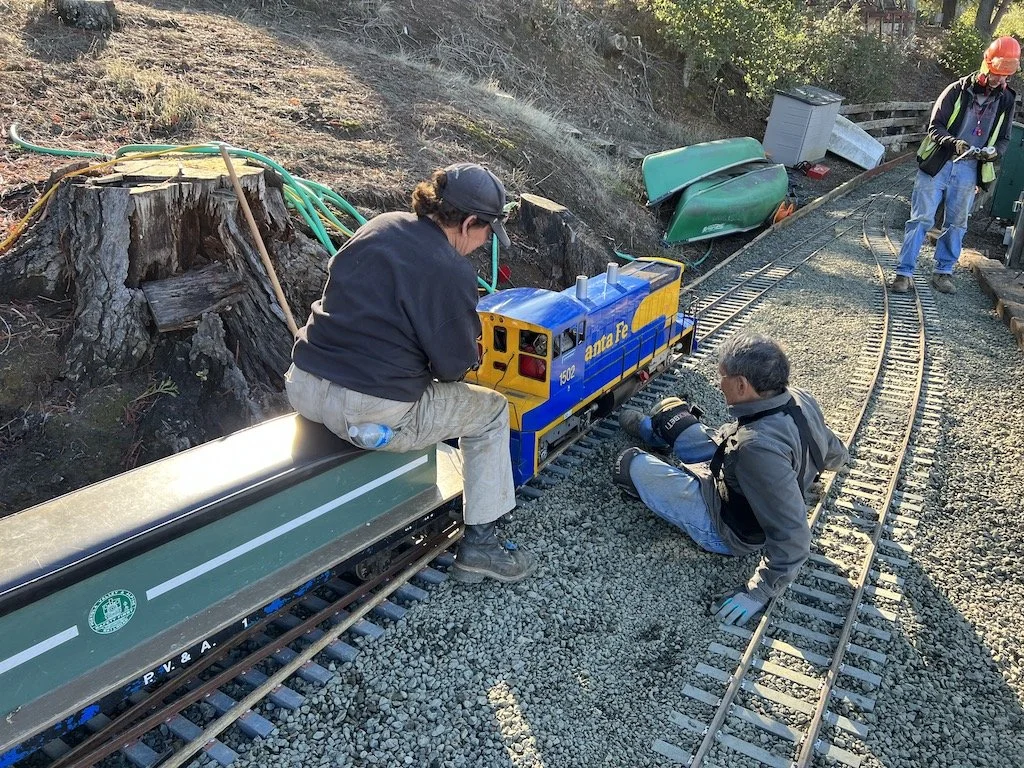 Kevin coaxes the ballast train into the yard with a few deftly placed kicks