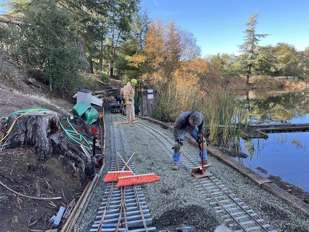 Bruce & Kevin aligned the track and then super elevated the track at a slight curve which seems to have cured the derails