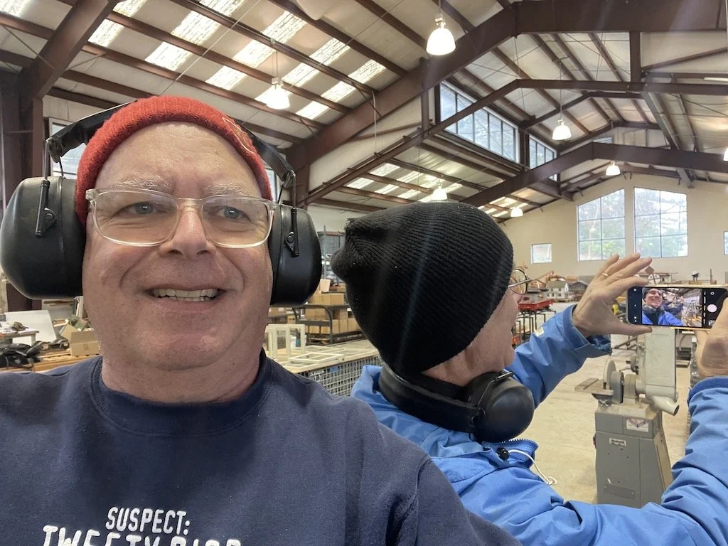 Besides goofing around with selfies, Russ & Bob worked on routing more ties