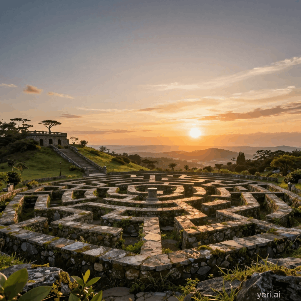 a fantasy maze at sunset overlooking the horizon 2026