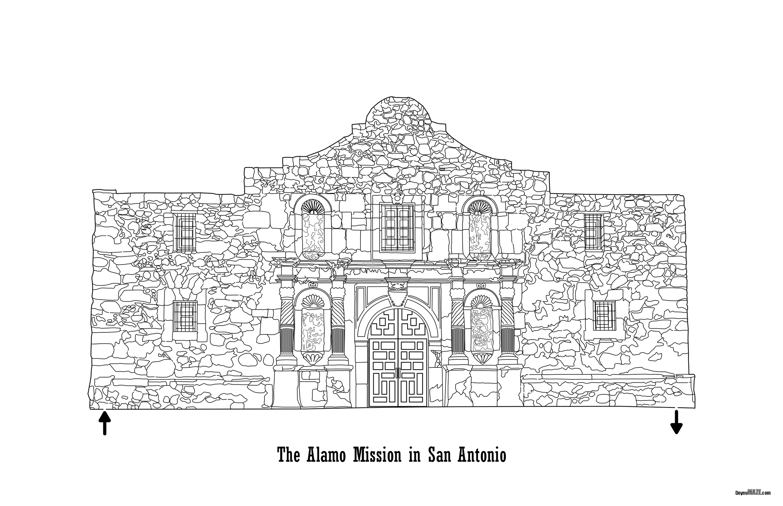 Alamo maze in black and white